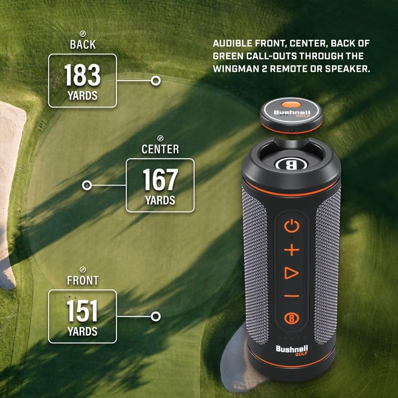 Image of Bushnell Golf Wingman 2 GPS Bluetooth Speaker | Audible Distances, Magnetic Cart Mount, Custom Sound Bites, TWS Pairing & USB-C Charging