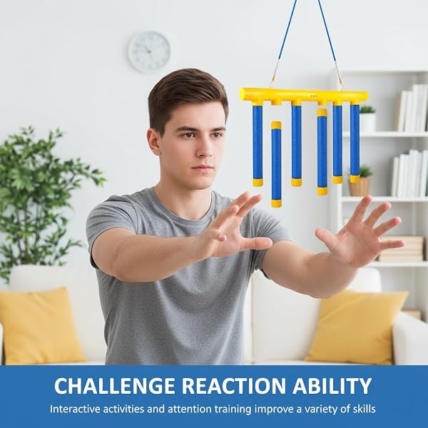 Reflex Drop Sticks Challenge, bâtons de chute, outil d'entraînement de réaction, bâtons de capture de vitesse réglables pour la coordination œil-main et le temps de réaction chez les adultes - 5