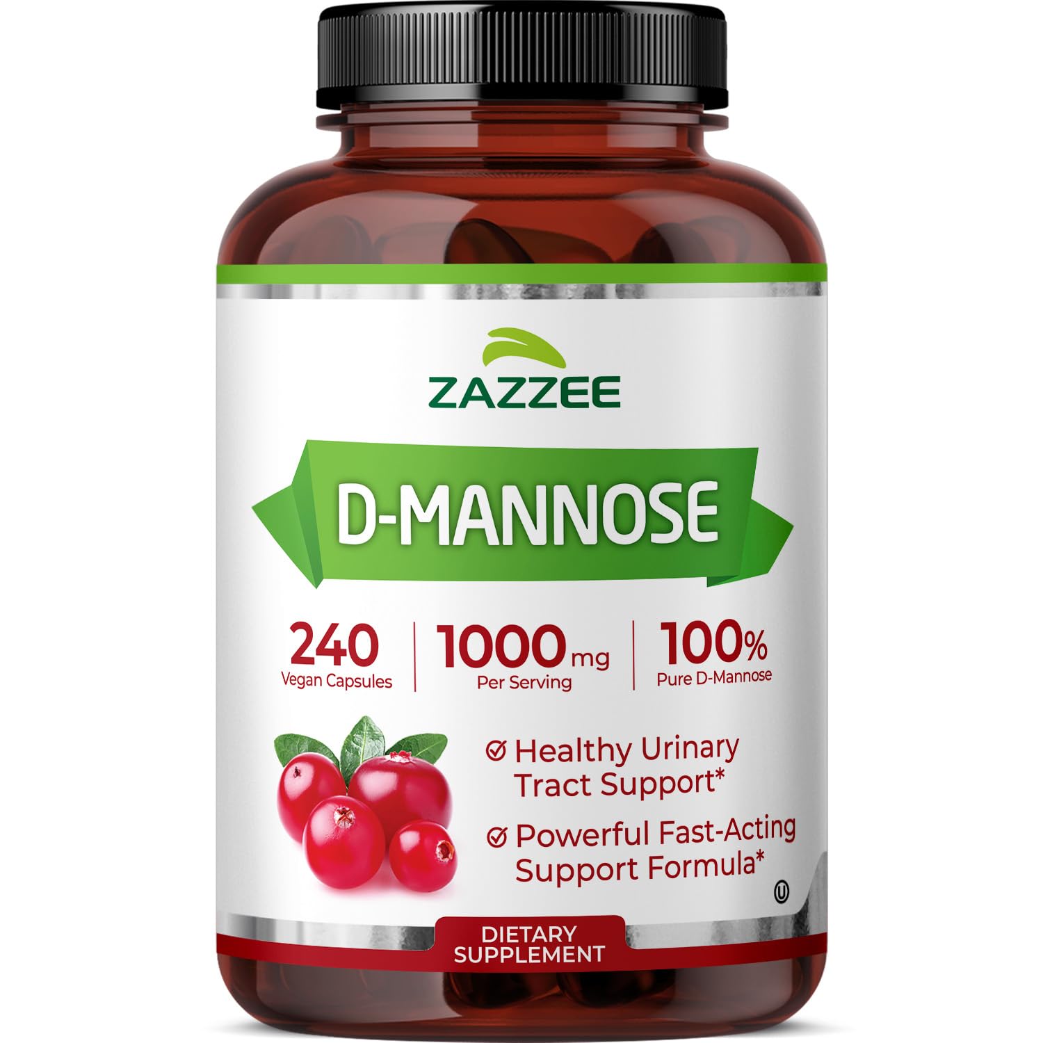 Zazzee D-Mannose, 1000 mg per Serving, 240 Vegan Capsules, 4 Month Supply