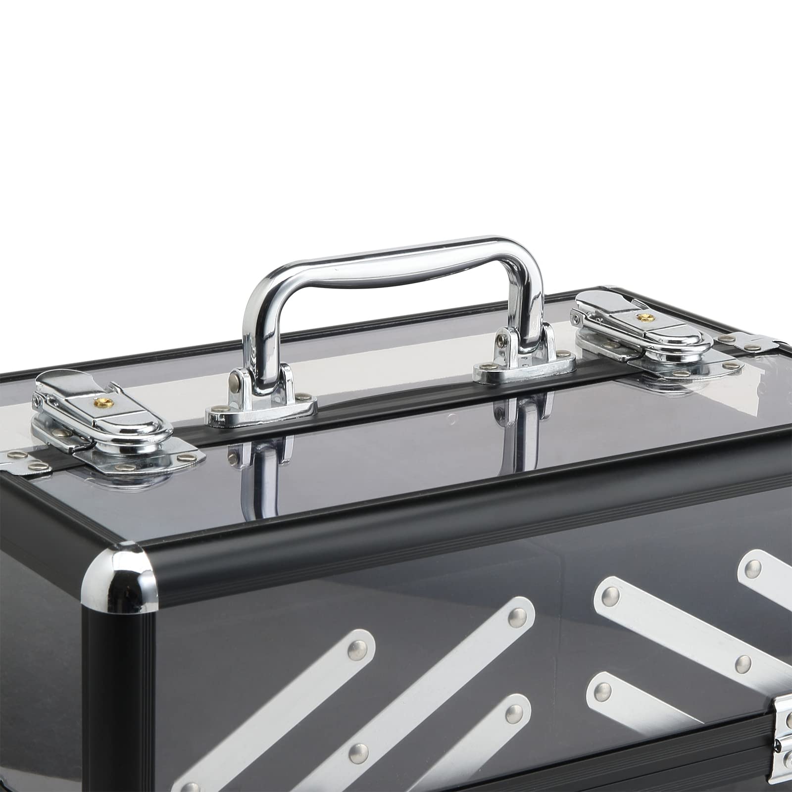 Kosmetyczka - kufer do przechowywania produktów kosmetycznych - wymiary 30L x 18W x 22H cm - aluminiowa rączka zamka. różowy akryl