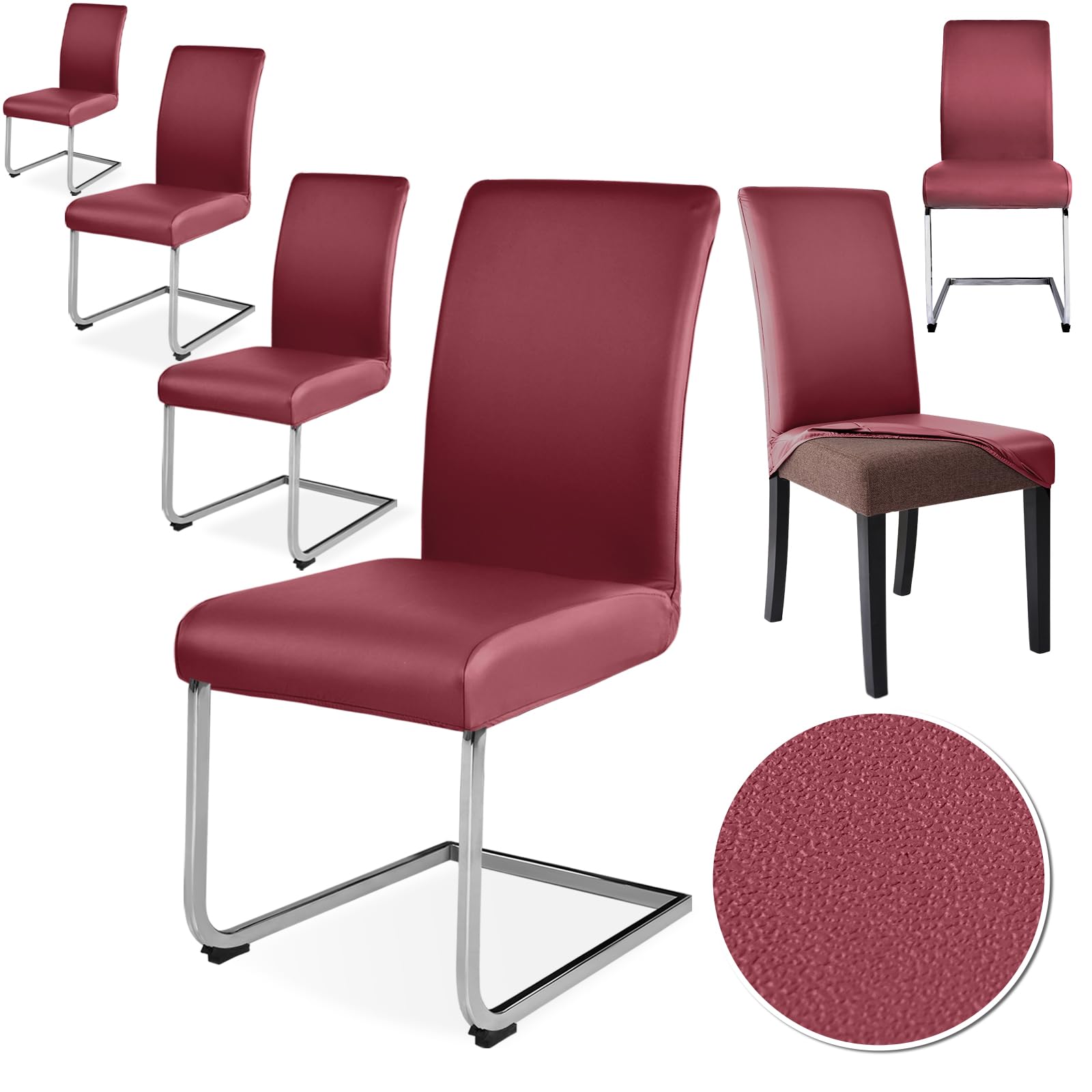 Alishomtll PU Chair Covers, Set of 4/6, Leather Stretch Chair Cover, Waterproof, Elastic Dining Room Chair Covers, Universal Washable Chairs Protection for Kitchen, Restaurant, Hotel, Wedding