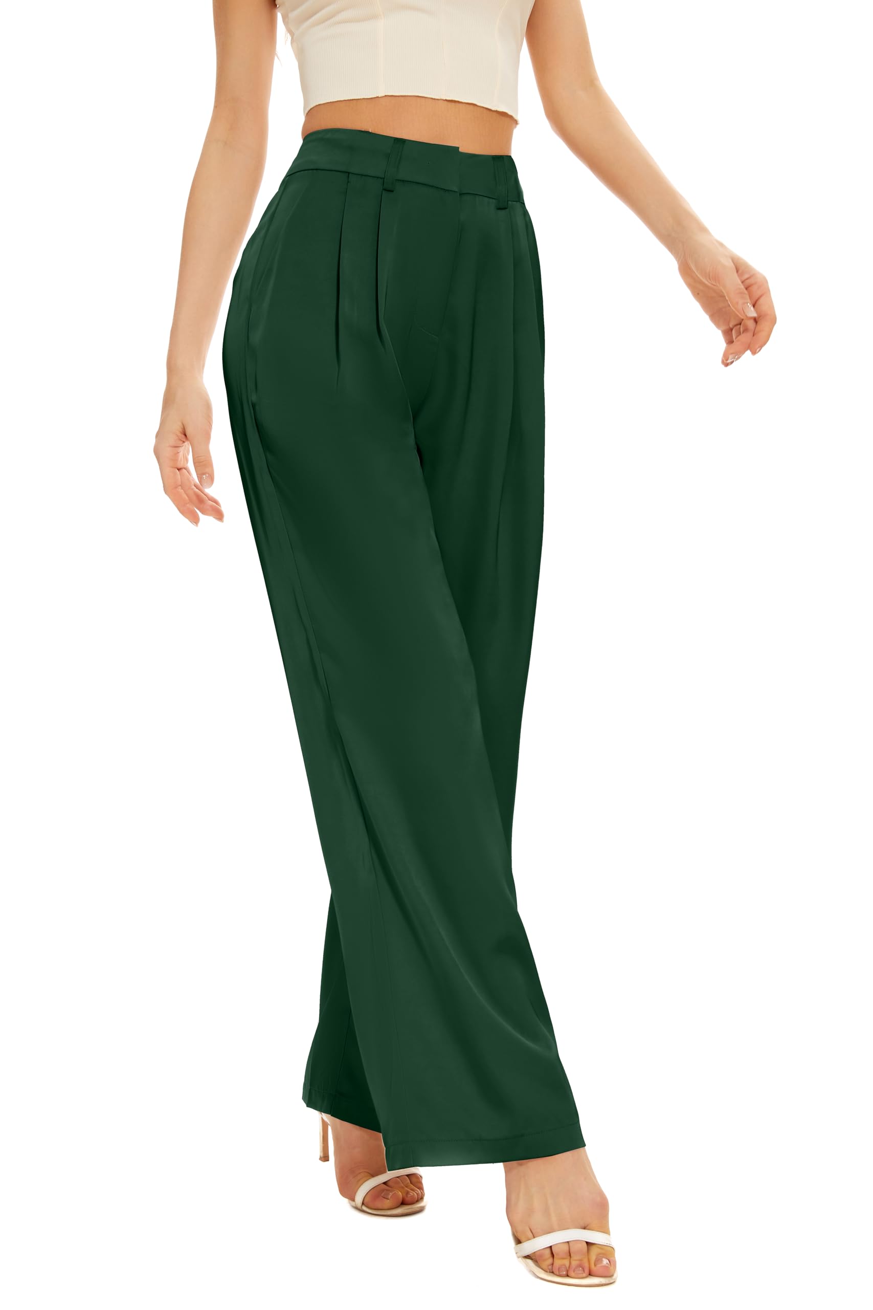 FUNYYZO Wide Leg Pants Women's High Elastic Waisted in The Back Business Work Trousers Long Straight Suit Pants — view 43