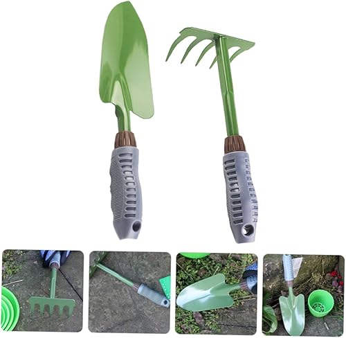 Miniatura 4 de POPETPOP Juego de herramientas manuales de jardinería rastrillo de pala multifuncional, ligero, cómodo, mango de plástico, fácil de almacenar, kit