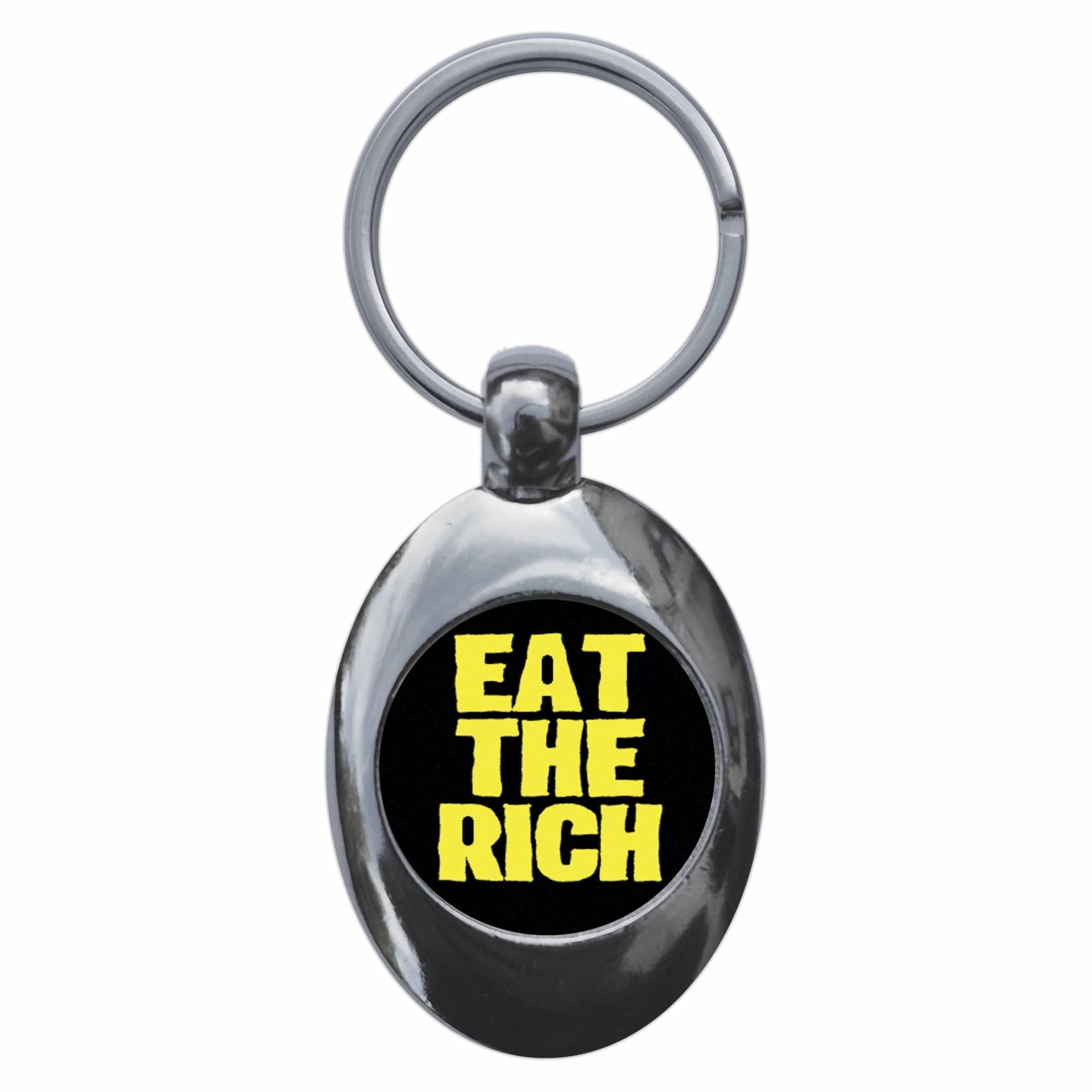 Ozorath EAT THE RICH PUNK ANARCHY TROLLEY COIN KEYRING KEYCHAIN KEY RING CHAIN