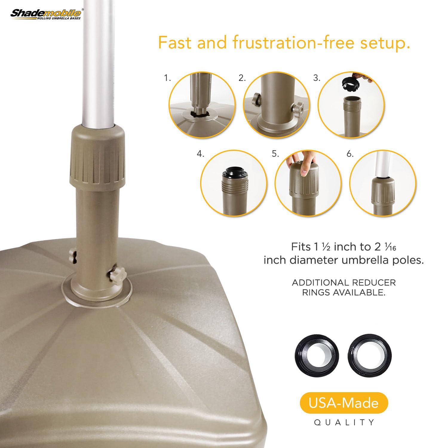 commercial grade patio umbrella base with wheels Amazon.com : Shademobile Outdoor Umbrella Stand w/ Easy Rolling Base (up to  125lb) Heavy Duty Universal Design for Weighted Commercial Patio & Deck Big  Mobile Sun Shade w/ Hidden Wheels
