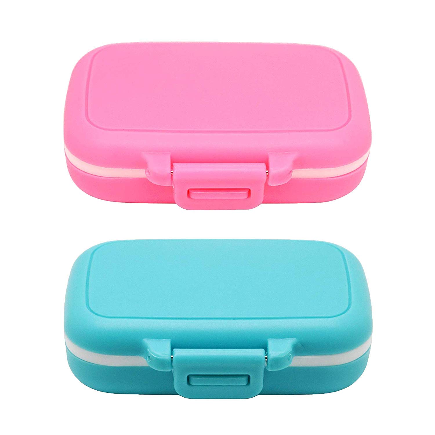Meta-U (Pink+blue) - Small Pill Box Supplement Case for Pocket or Purse - 3 Removable Compartments Travel Medication Carry Case - Daily Vitamin Organiser Box (Pink+Blue)