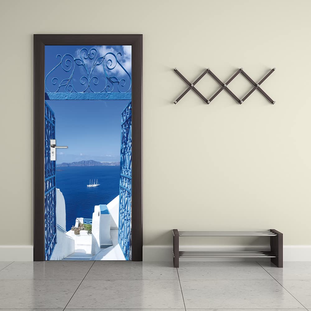 Marineblau 3D Türfolie - Selbstklebende Türtapete Retro Design 85x215cm