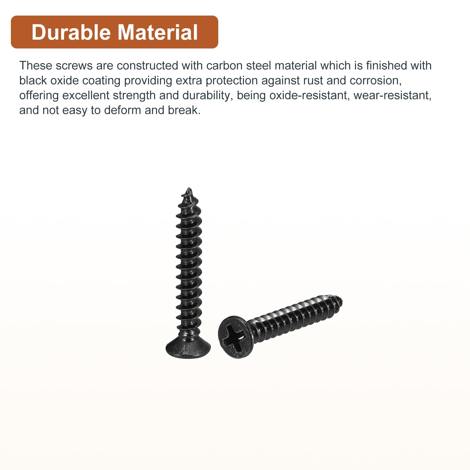 DTGN 100Pcs M4x25mm Flat Head Wood Screws, Carbon Steel Phillips Self Tapping Screws - Good for Woodworking Furniture - Black - Image 3