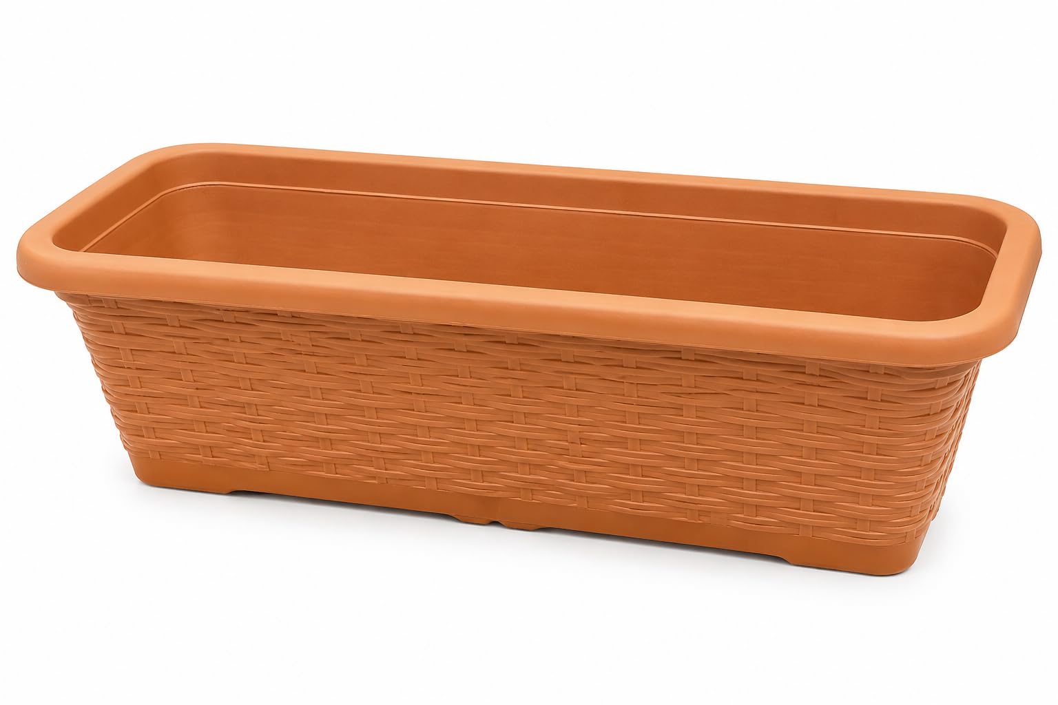 Tamersgifts Terracotta Rattan Style Plastic Window Box Planter 54Cm – Self Watering Indoor & Outdoor Balcony Flower Pot With Built-In Drainage Saucer – 12L