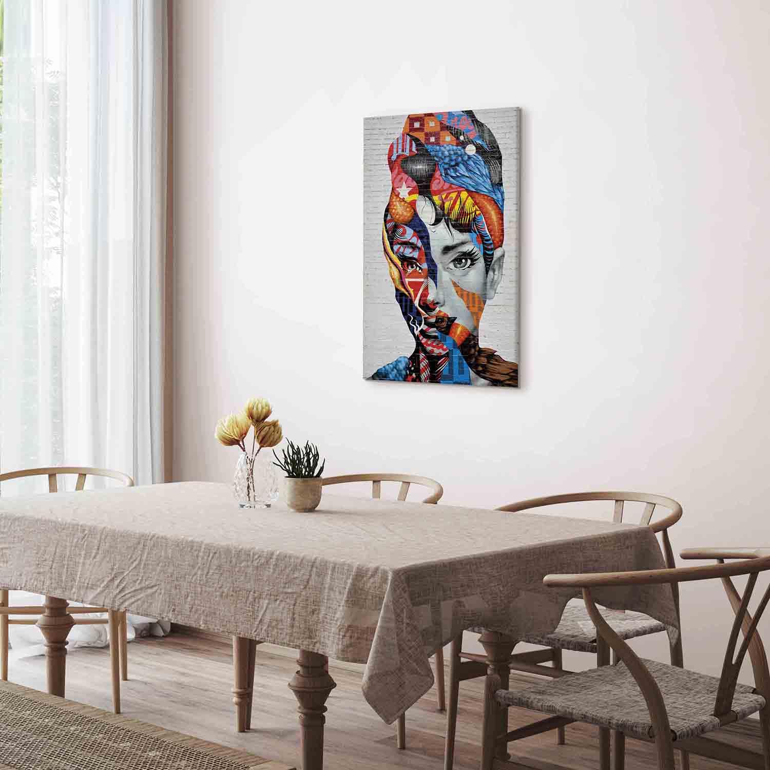 Quadro Su Tela Banksy 200x100 Cm - 5 Pezzi Componibili - Arte Moderna Per Camera Da Letto