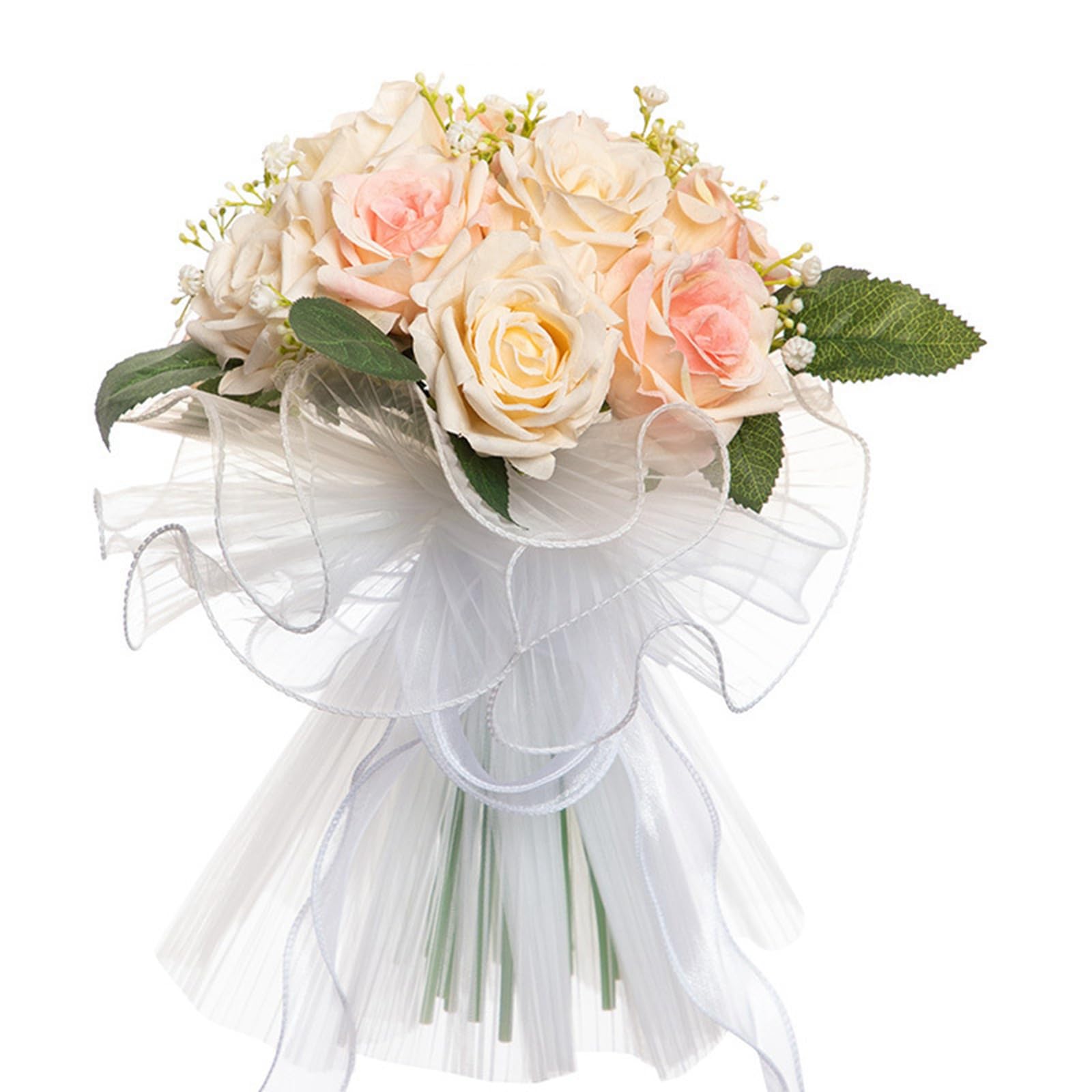Maritown Wedding Bouquet, Artificial Bridal Bouquet White Wedding Flowers for Bride Bridesmaid, Fake Silk Flower Bouquet with Peony and Rose, Decorative Artificial Flowers for Confession Party Church
