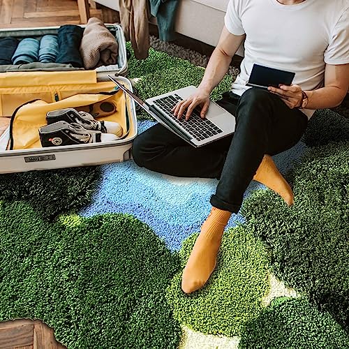 THRILRUG 3D Moss Rug,Shag Carpet Leaf Area Bathroom Rugs Non Slip Bath Mat Tufted Rug,Ultra Soft Washable Children Play Plant Leaves Shaped Kids Pets Floor Mat for Bedroom (52x88 cm) - Image 2
