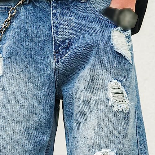 Shorts de mezclilla rasgados para hombre talla 33 azul miniatura 5