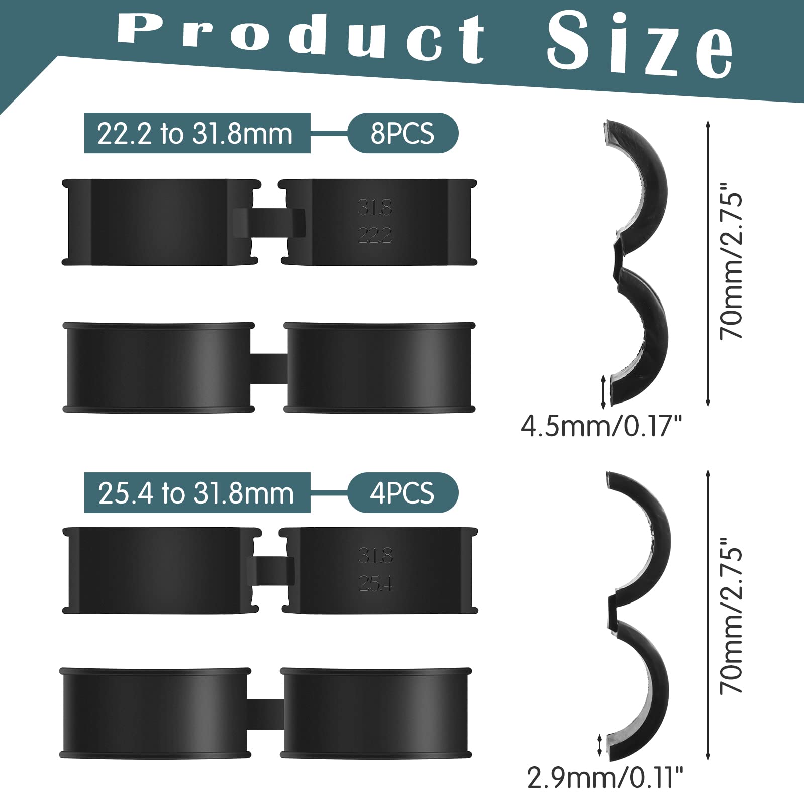 12 Joints De Guidon Vélo En Caoutchouc – 22,2/25,4 Mm à 31,8 Mm – Pour Route Et VTT