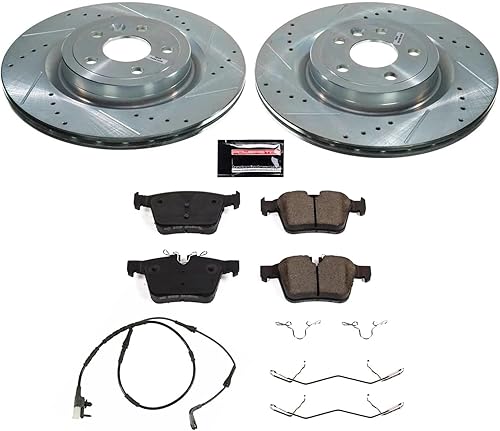 Miniatura 2 de Power Stop Pastilla de freno de cerámica de fibra de carbono trasera K8208 con kit de rotor perforado y ranurado Z23 Daily Driver y 1 cable de