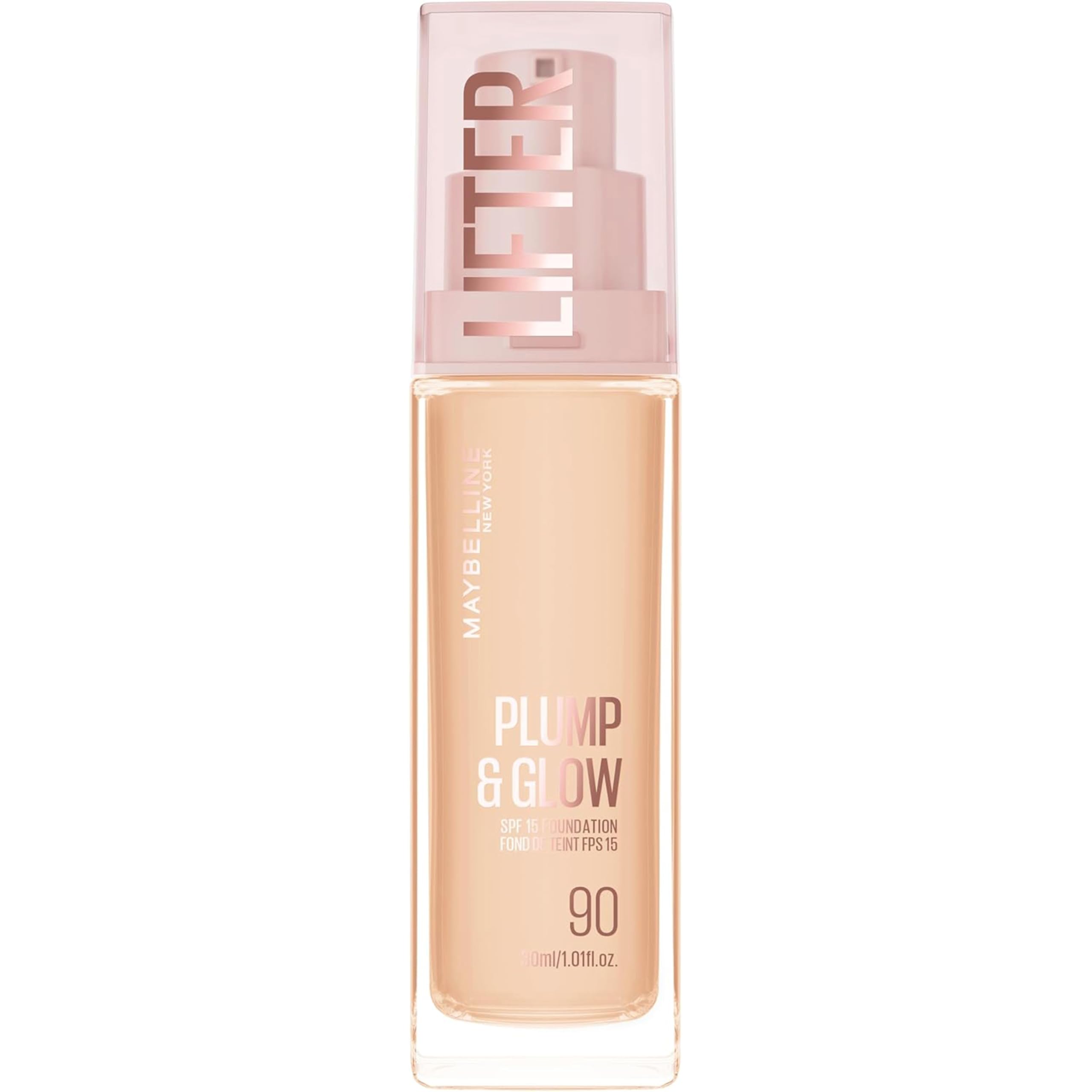 Maybelline New York Lifter Foundation, Flüssiges Make-up für strahlenden Teint mit Hyaluron und Niacinamid, polstert auf & spendet Feuchtigkeit, Nr. 90, 30 ml