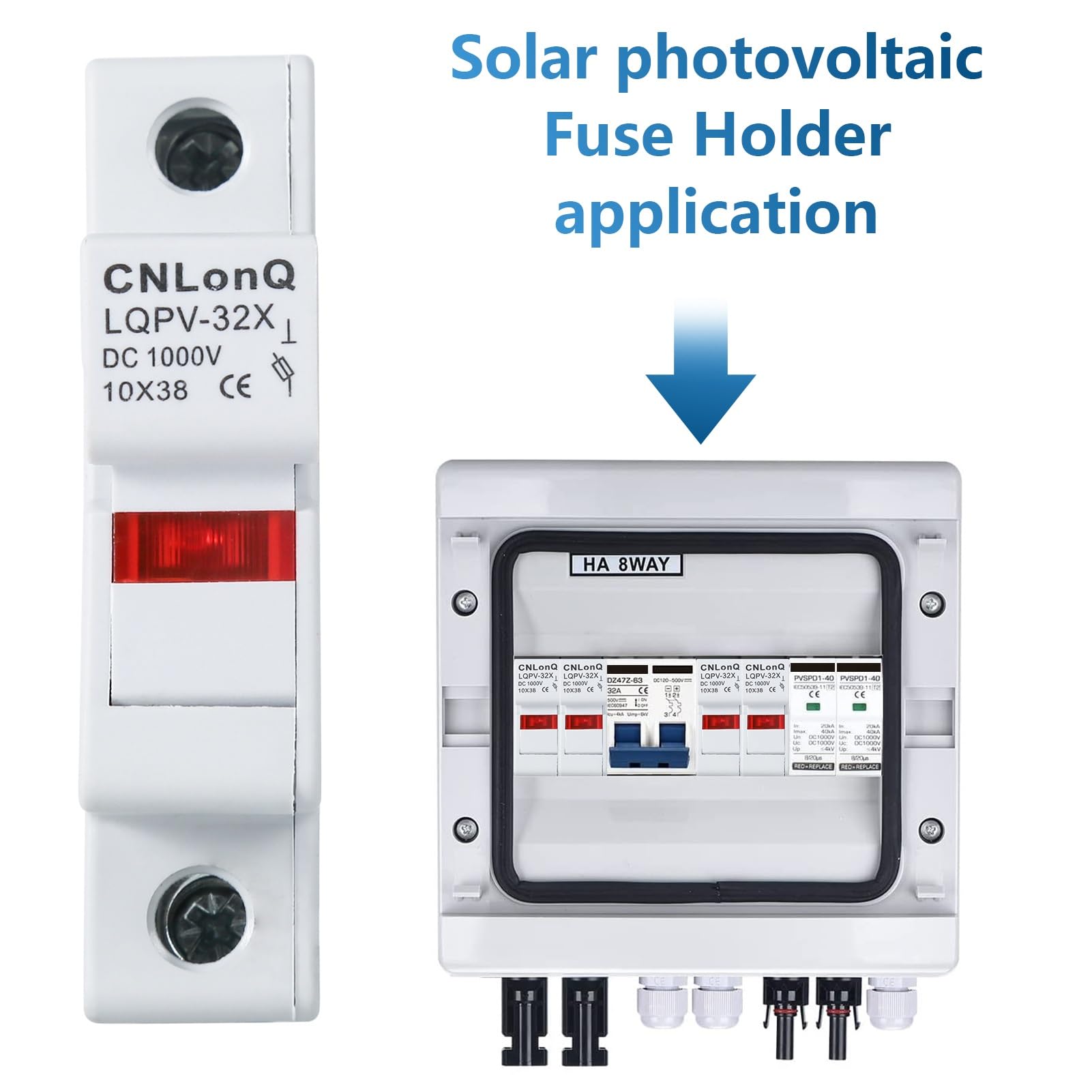 Jadeshay Fusibles,Portafusibles Solar RT18-32X DC1000V 30A 10x38 mm Tipo gPV riel DIN de 35mm, 4 Soporte Fusible con luz + 4 Fusibles 30A