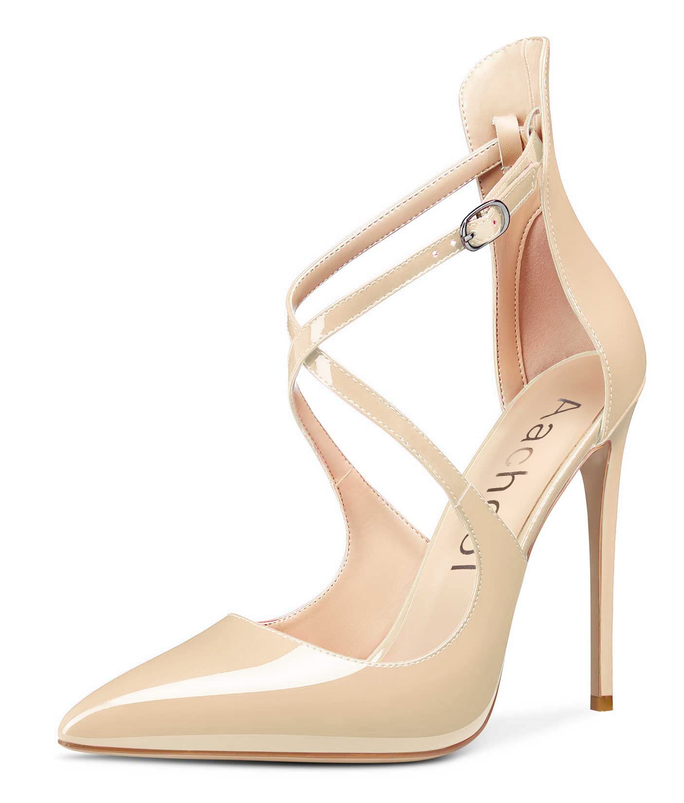 Aachcol Women Stiletto Pumps High Heel Pointed Toe Strap Sandals Ankle Strap Wedding Party Sexy Dress Shoes 5 Inch