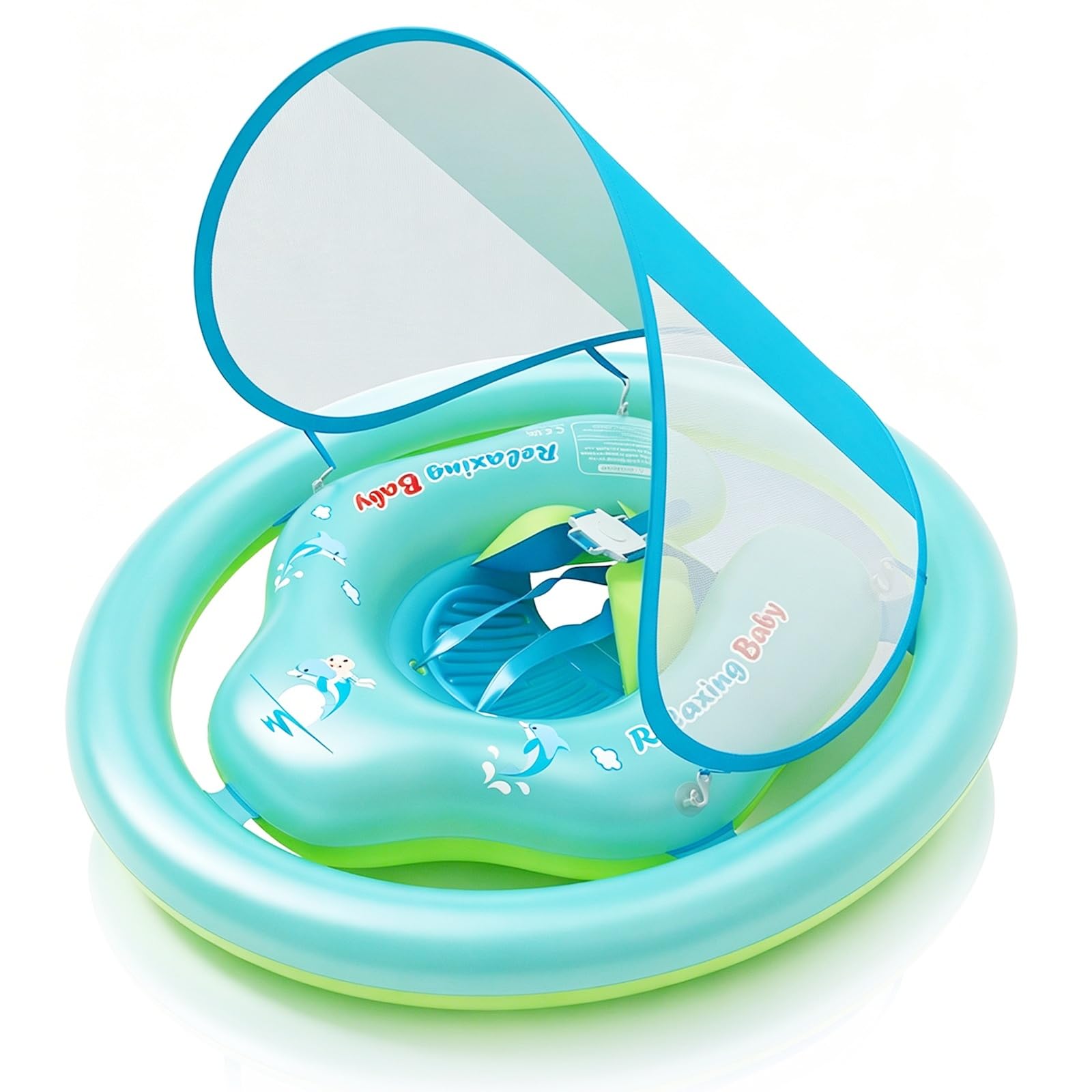 Newborn Baby Swimming Float with Canopy UPF 50+ for 3-36 Months,Blue Inflatable Baby Pool Float Swim Floats Pool Swimming Float for Toddler Infant Kids 1-3 Years Birthday Gifts,Adjustable Safety Seat