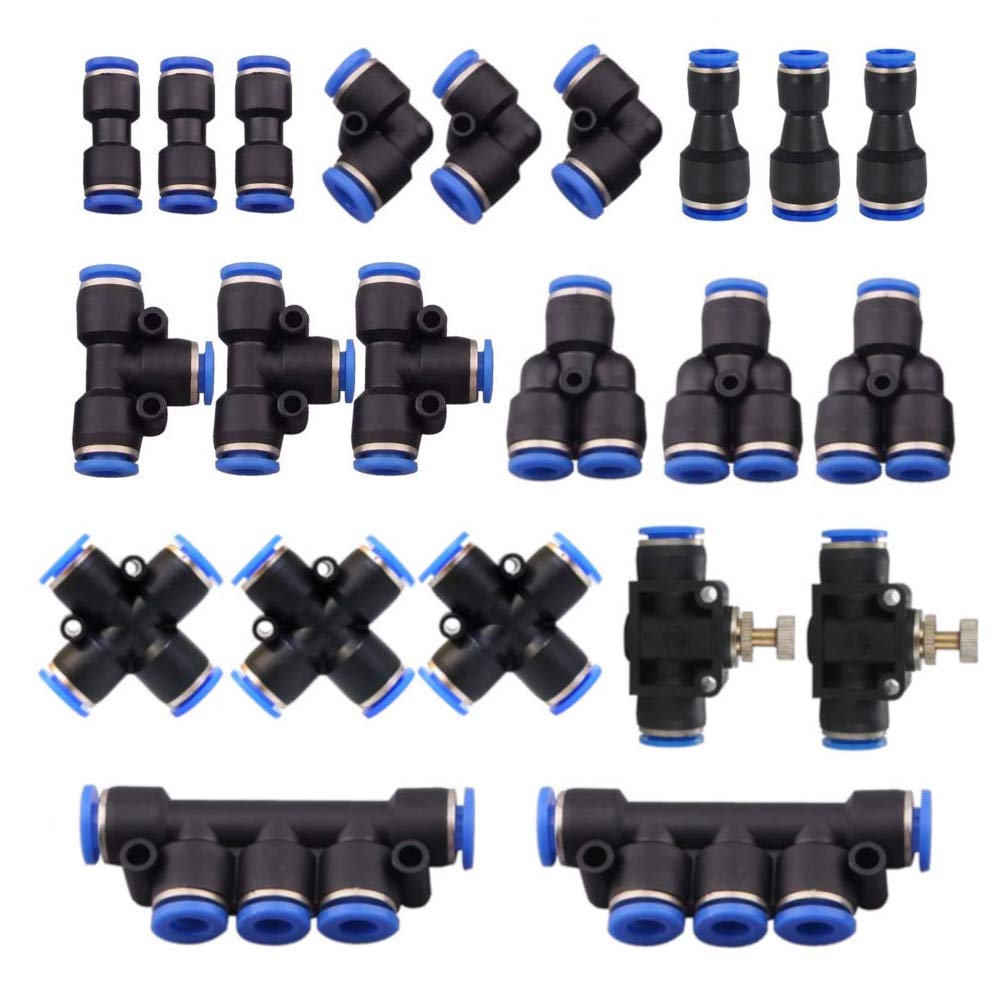 22 Pcs Push to Connect Fittings Kit, 1/4" 6mm Od Quick Release Connectors, 3 Elbows, 3 Union Tee, 3 Y Splitters, 3 Straight Unions, 2 Hand Valves, 2 Manifold