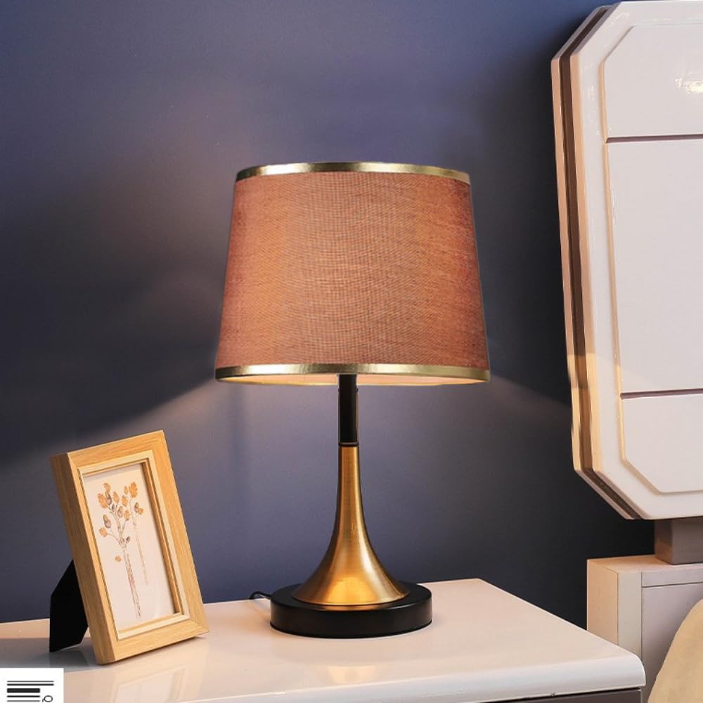XINYASEE Lampe de chevet design moderne, abat-jour en tissu café/lin/noir, base en métal, convient aux ampoules E27, lampe de table pour chambre salon (Café)