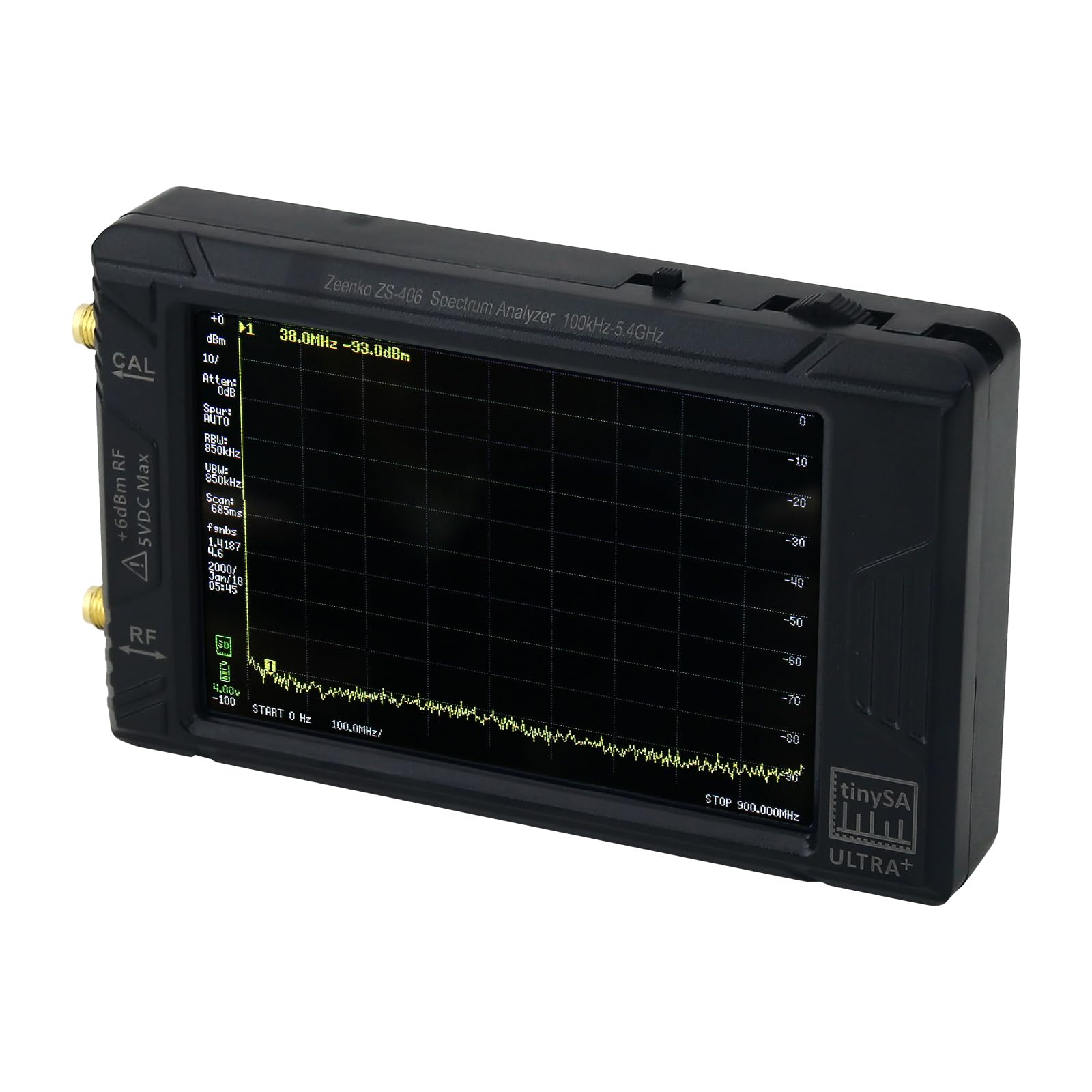 New TinySA ULTRA+ ZS-406 Spektrumanalysator 100kHz-5,4GHz, Handheld Frequenzanalysator Signal Generator mit 4inch Display, 32GB Speicherkarte und integrierter 5000 mAh Akku