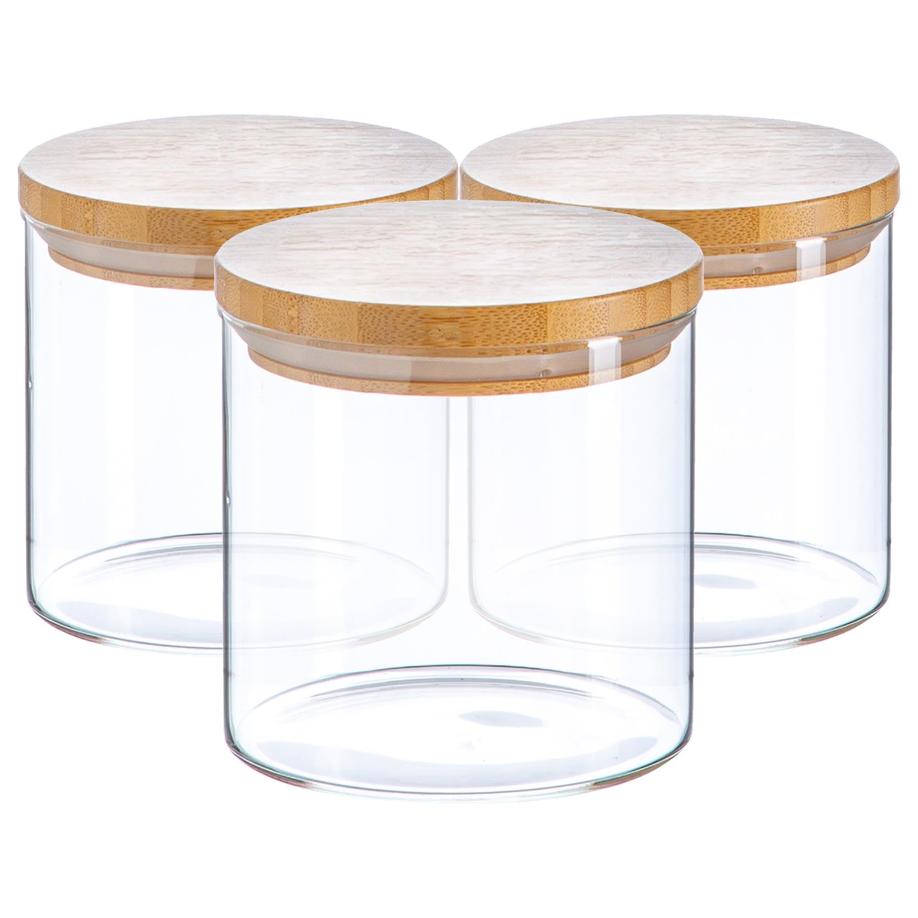 Argon Tableware Scandi Storage Jars with Wooden Lids - 550ml - 3 Pack - Modern Round Organisation Container Glass Jar for Kitchens, Pantry, Bathrooms, Utility Rooms