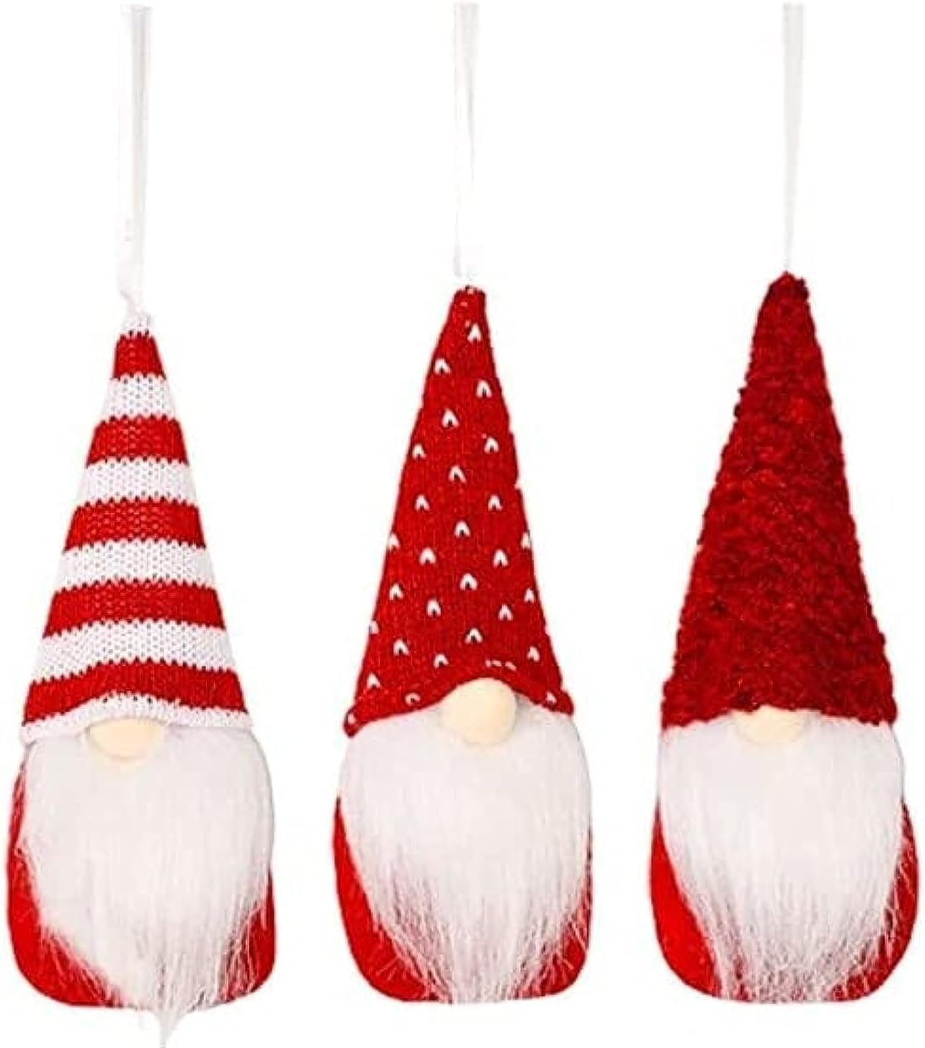 PETSARY Set of 3 Christmas Tree Ornaments Santa Claus Gnomes Elf Faceless Dolls (Red)