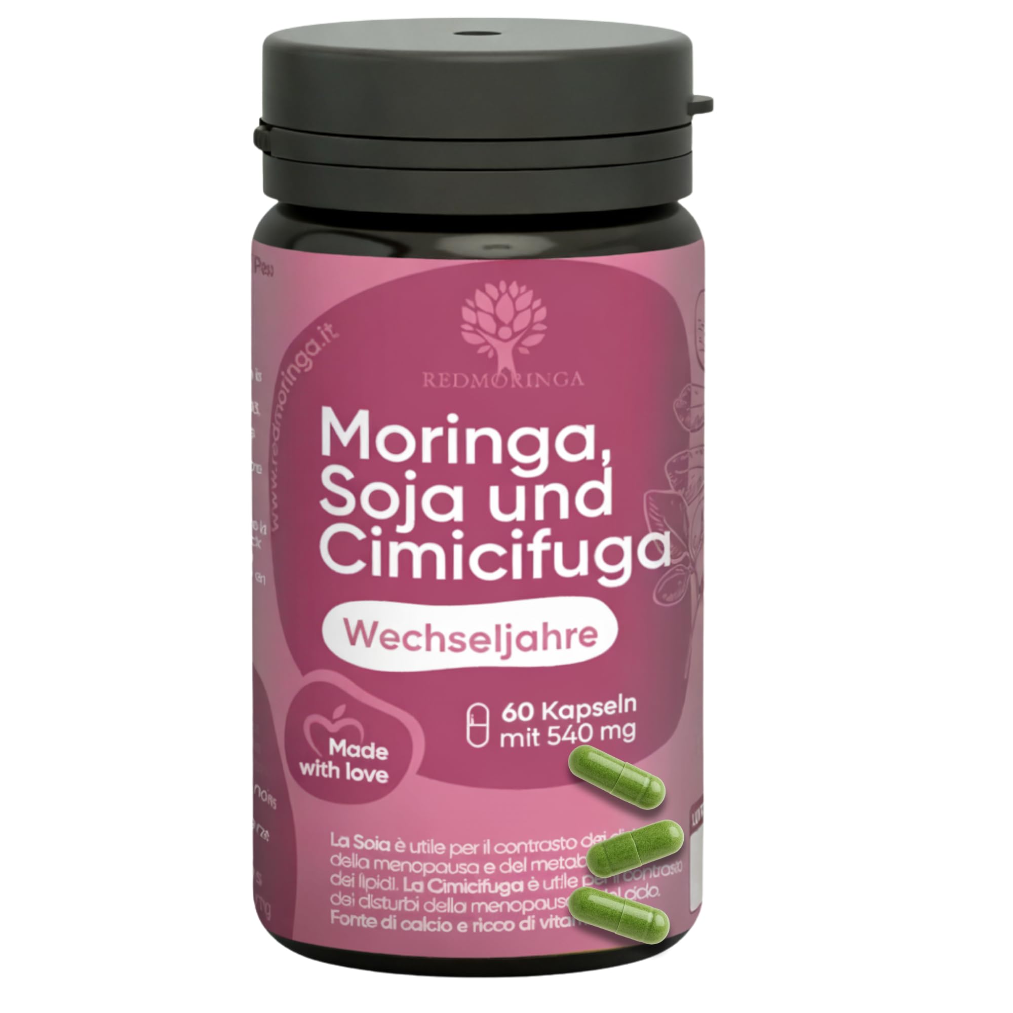 Formel für fortgeschrittene Menopause | Nahrungsergänzungsmittel Cimicifuga Menopause mit natürlichen Östrogenen gegen Hitzewallungen | Bio-Moringa zur Gewichtskontrolle | 60 Kapseln