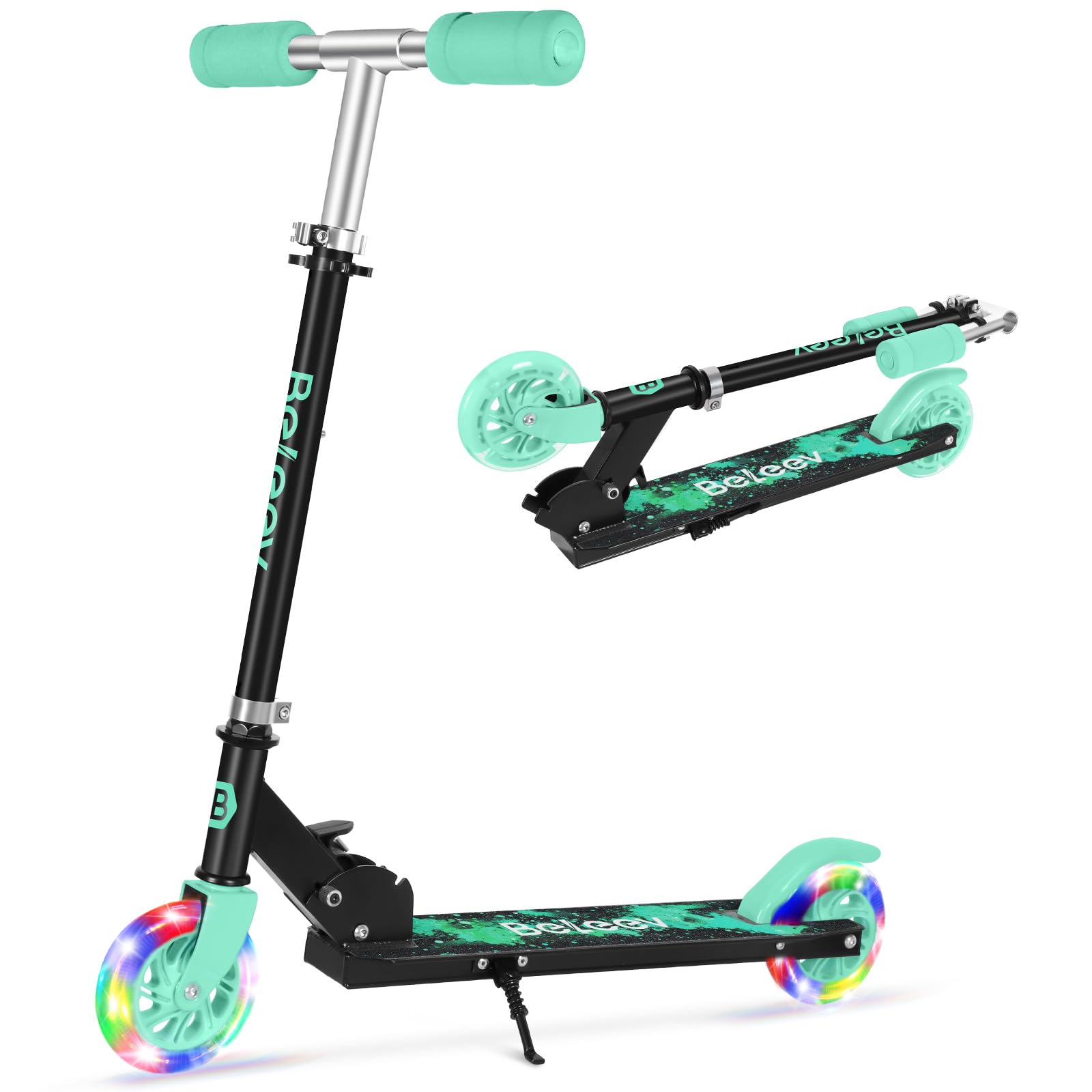 BELEEV V1 Roller Kinder 2 Räder, Klappbar Kinderroller für Mädchen Jungen, Tretroller mit LED Leuchtende Räder, 3 Höhenverstellbare, Ständer, Scooter for Kinder ab 3-12 Jahre