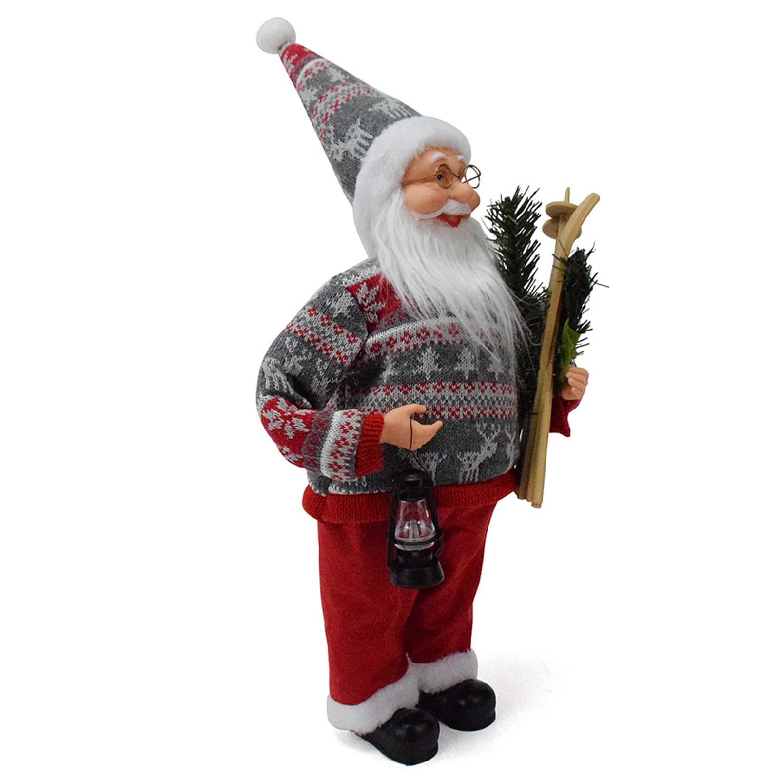 carotoe Christmas Decoration Santa Figure Holding Lamp Cloth Crafted Desktop Ornament Unique Housewarming or Seasonal Present Handcrafted Santa Figurine