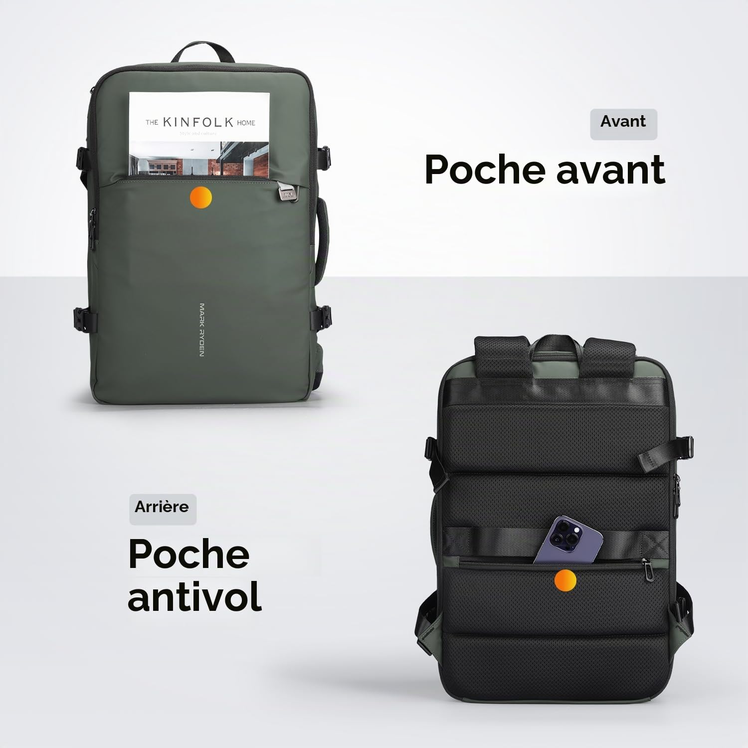 Mark Ryden Sac à dos extensible pour ordinateur portable de 17" 30 à 40 l - Fermeture éclair YKK