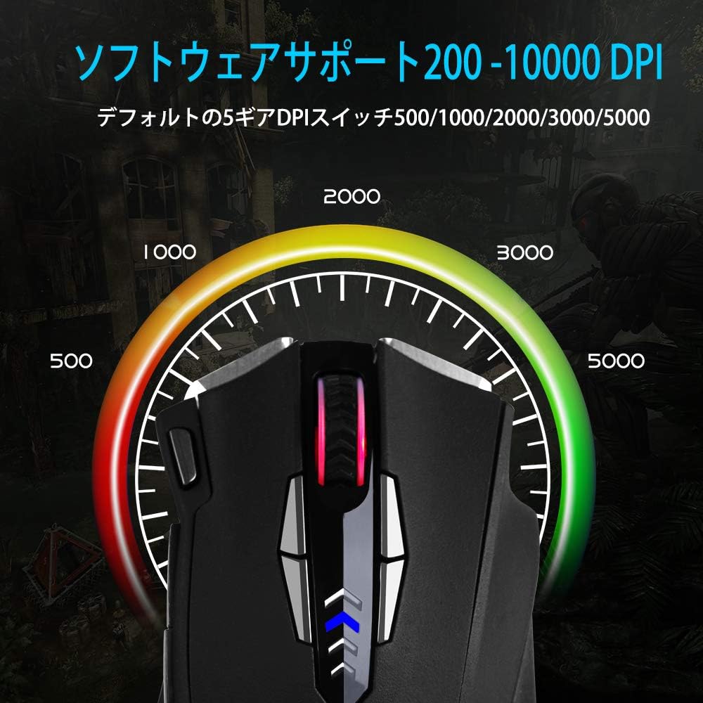 Diagram illustrating DPI settings from 500 to 10000 on the E-YOOSO Z-7900 Gaming Mouse