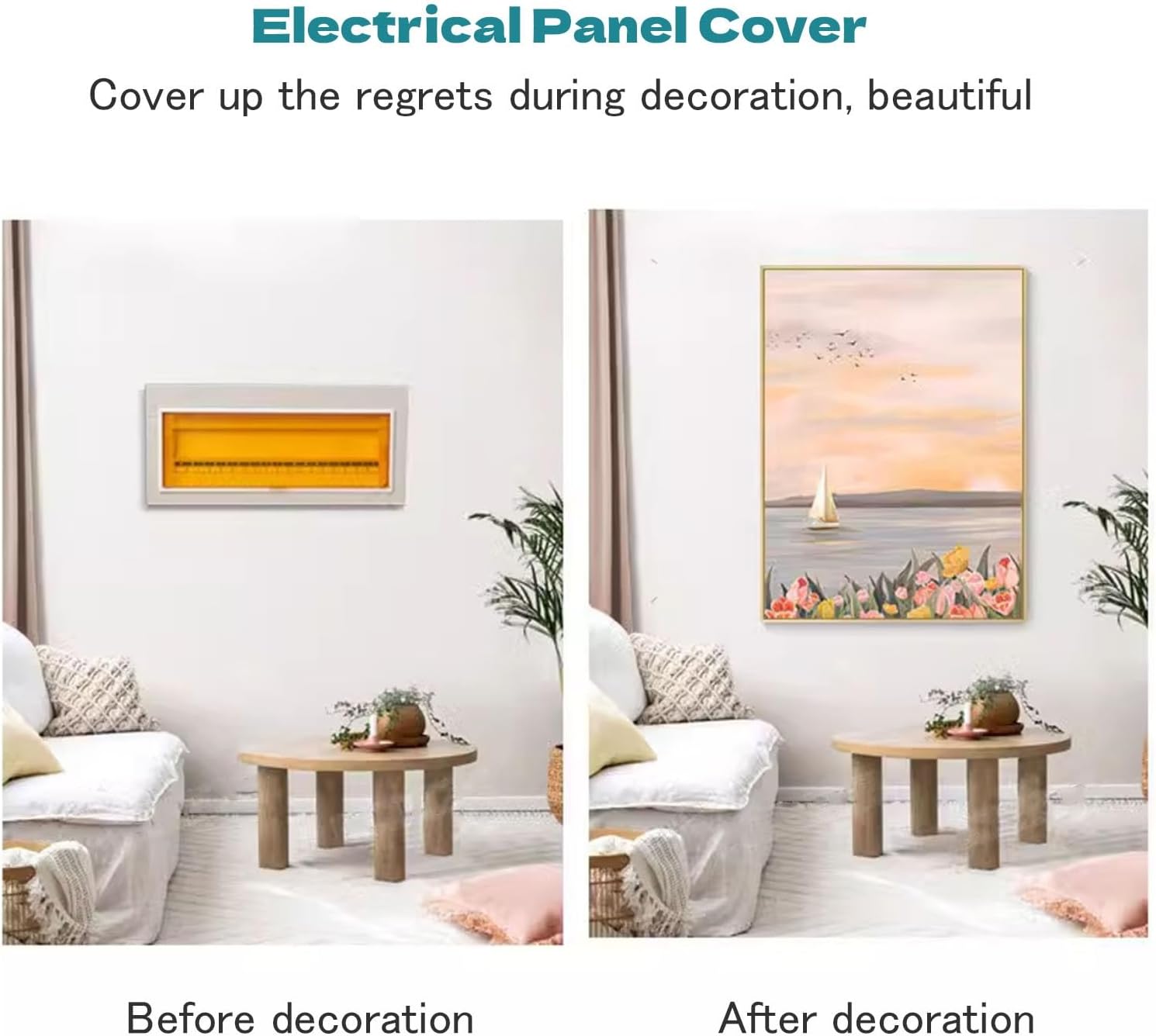 Wall Mounted Electrical Panel Cover Modern Meter Box Decorative Painting PS Frame Hidden Circuit Breaker Panel Fuse Box Cover Cabinet, Various Styles Available(Style 6,40x60cm(15.7x23.6in))