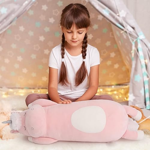 Vista 27 de MorisMos Almohada corporal de unicornio de 36.2 pulgadas, almohada grande para abrazar, animal de peluche de unicornio, juguete de felpa suave