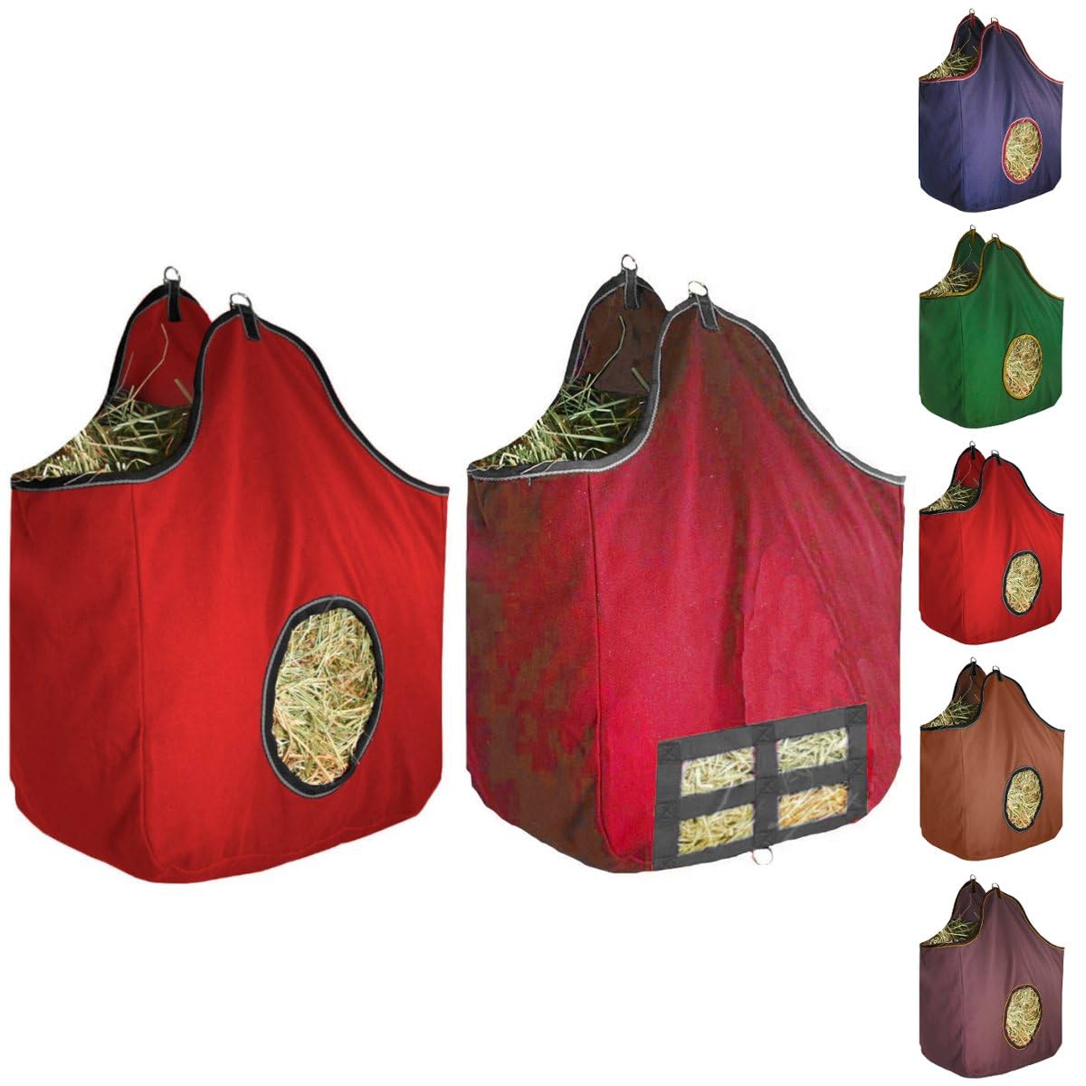 Derby Originals Large 24 OZ Canvas Horse Hay Bag 2 Sided Combo Design X Wide Gusset and 6 Month Warranty