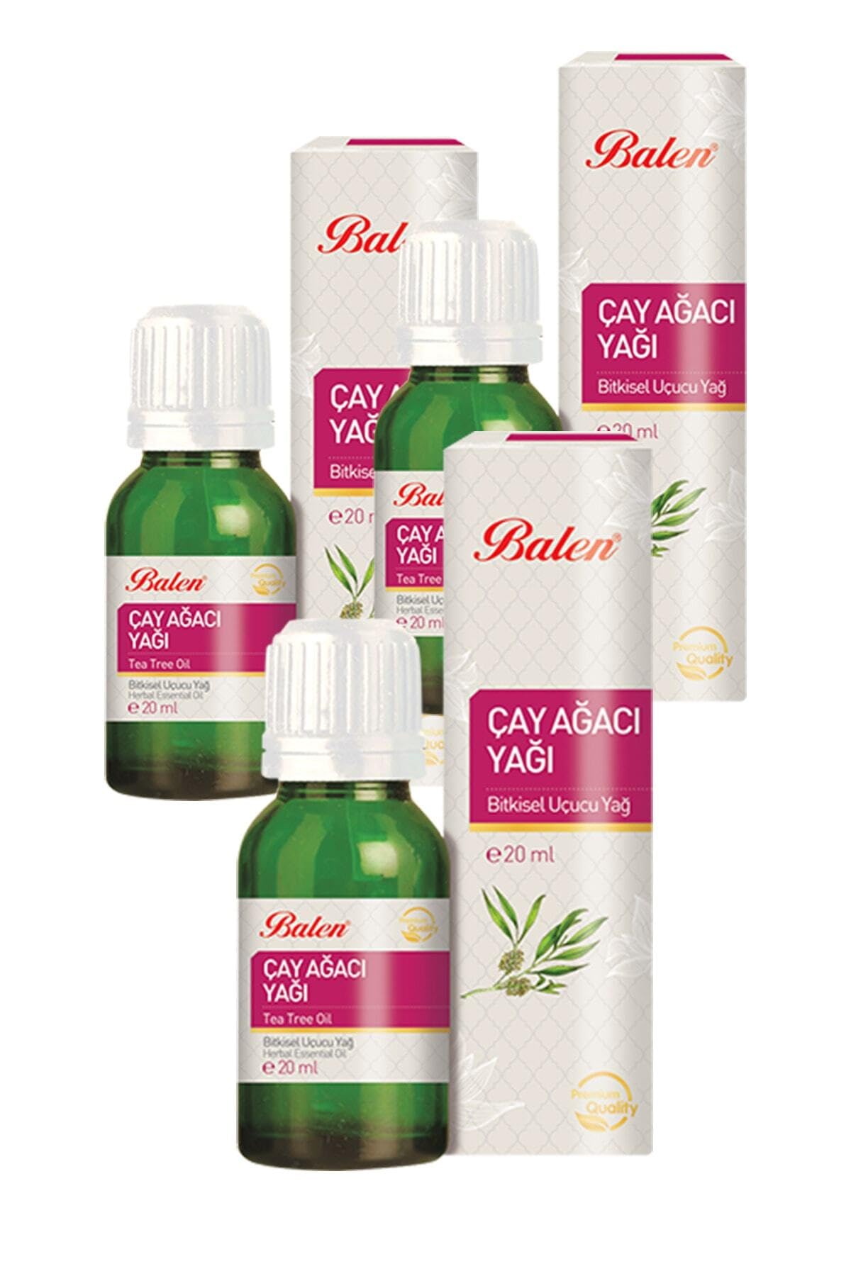 BALEN 3 Kutu Çay Ağacı Yağı Doğal Bitkisel Uçucu Yağ 20 Ml Saç Ve Cilt Bakım Yağı