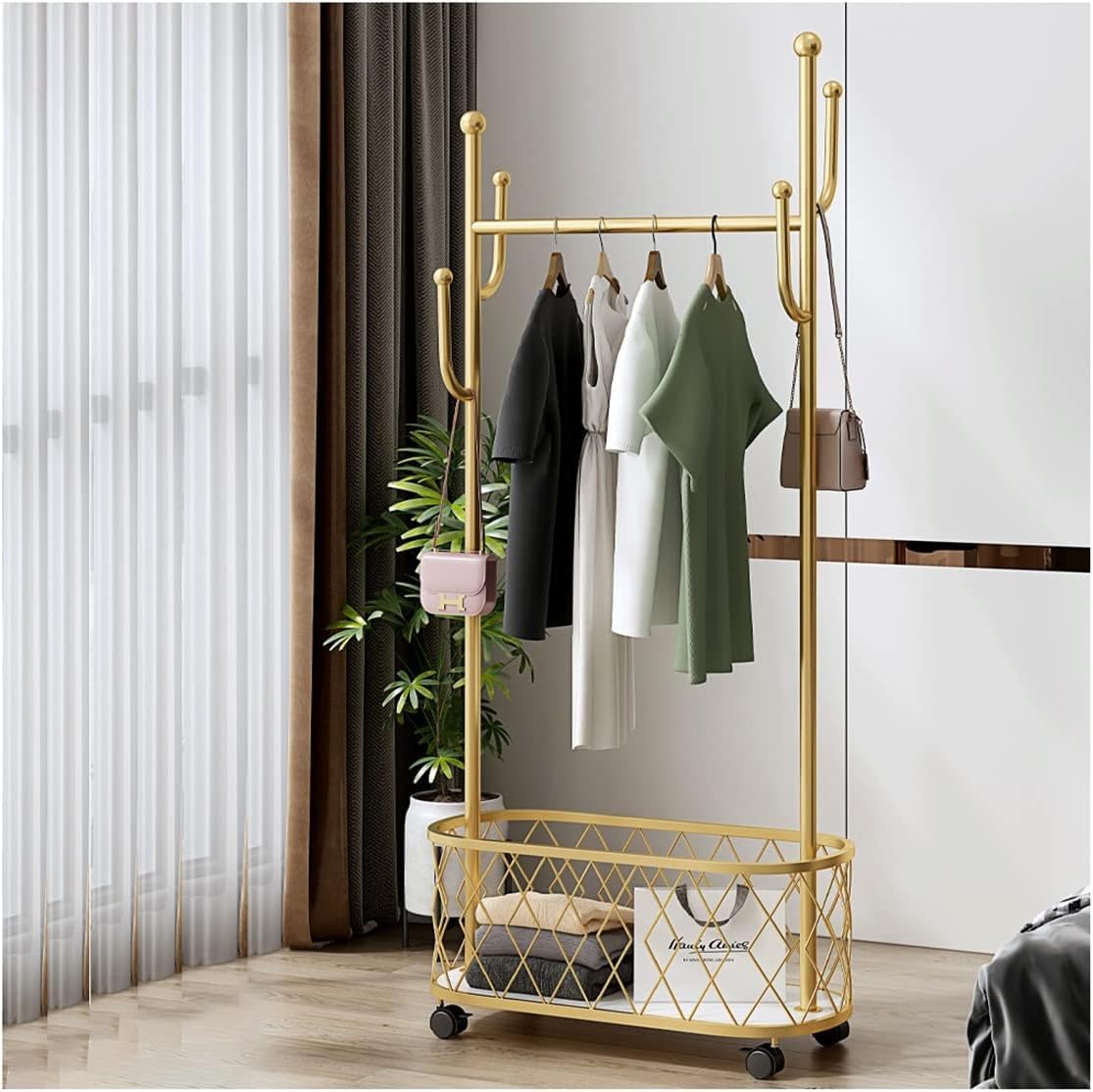 Luteti Metal Coat Rack with Clothes Rails Hat Stand, 3-in-1 Coat Rack  With Storage Wheels, Storage Basket Serize Cactus Hook Coat Rack Stand