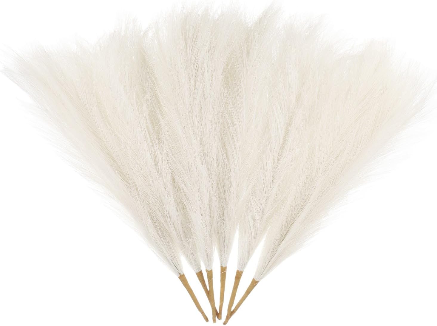 6 Pcs Faux Pampas Grass 42.5cm/16.5" Dried Pampas Grass 9 Branches, Milk White HEVERCH 1151