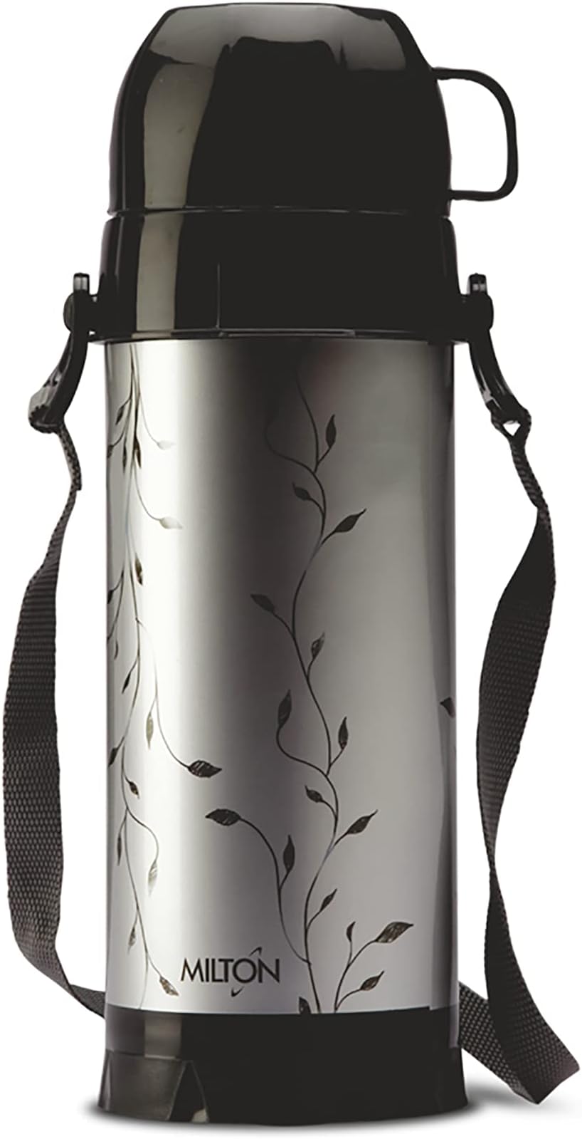 Milton Eiffel 1000 Vacuum Insulated Thermos Flask with Strap to Carry 910 ml, 24 Hours Hot & Cold Water Bottle for Office, Hiking, Trekking, Travel, Black