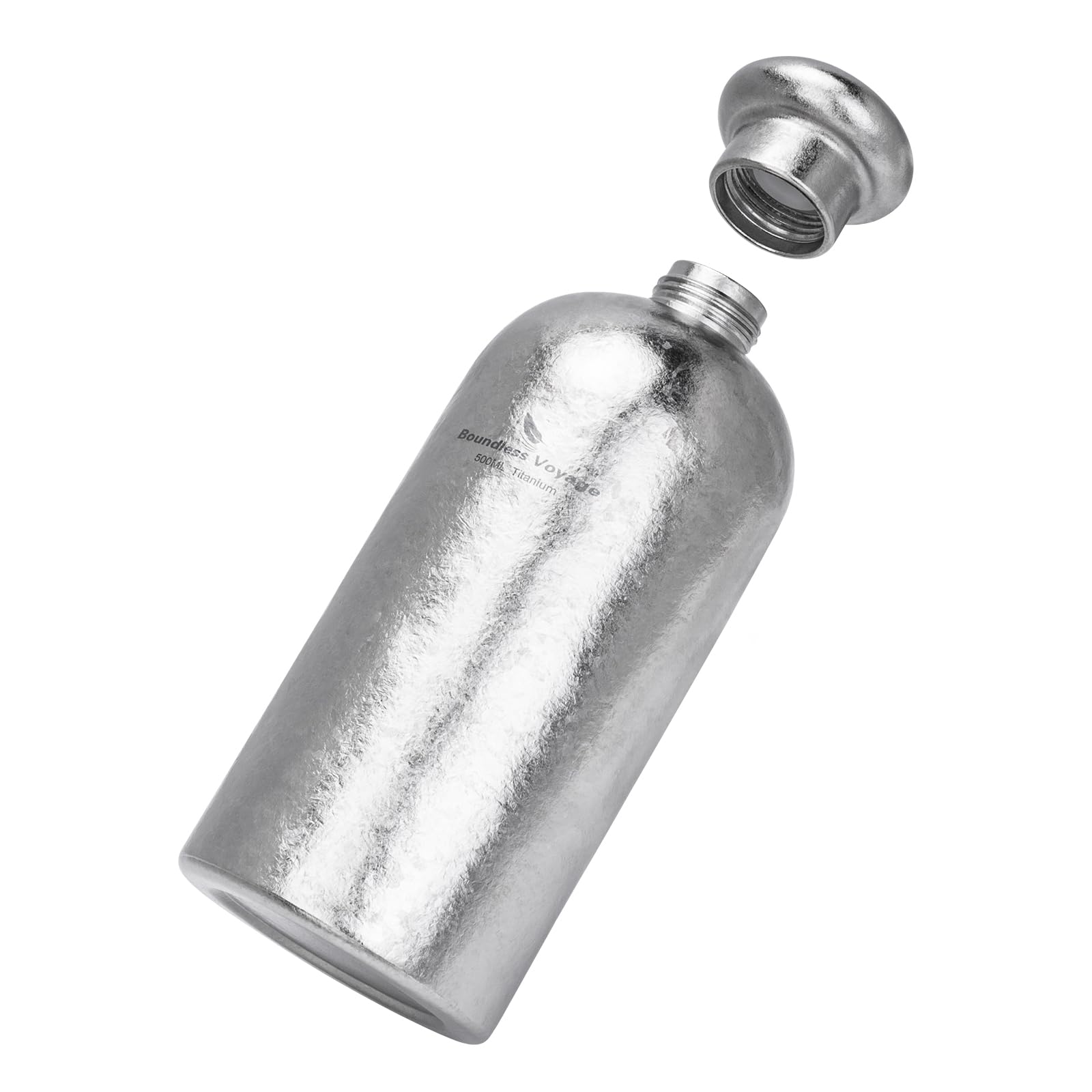 Titanium Water Bottle 500ml Round Ultralight Seamless Flask, Zero Metallic Taste Leakproof Lid, Boil Water Over Fire Reusable Bottle for Camping Hiking Backpacking Travel Gym