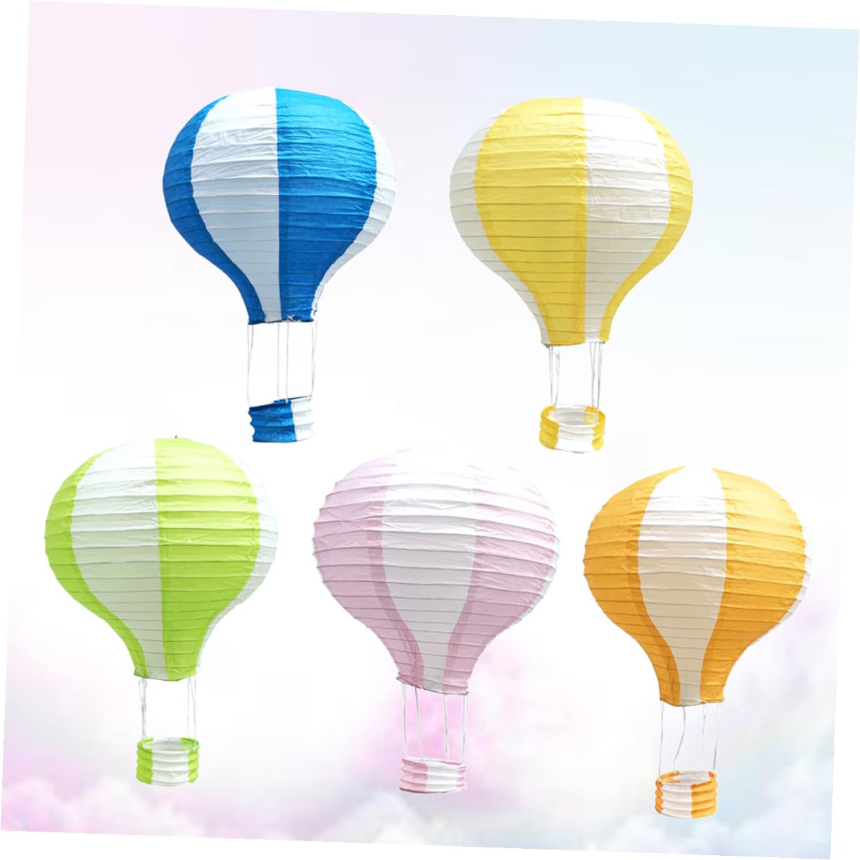 WOONEKY 5 pezzi Lanterne di Carta Pieghevoli Colorate da Appendere per Feste Matrimonio Compleanni Decorazioni Romantiche e Allegre 30cm 1*Giallo Bianco a Righe + 1*Blu Scuro Bianco a