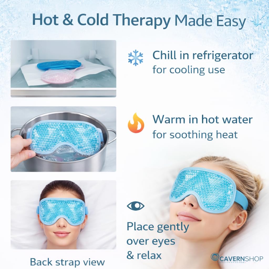 Reusable Gel Beads Eye Mask for Hot & Cold Therapy | Cooling Eye Mask for Sleeping, Puffy Eyes & Eye Relaxation | Adjustable Elastic Strap | Unisex | Light Blue — Amazon image 3