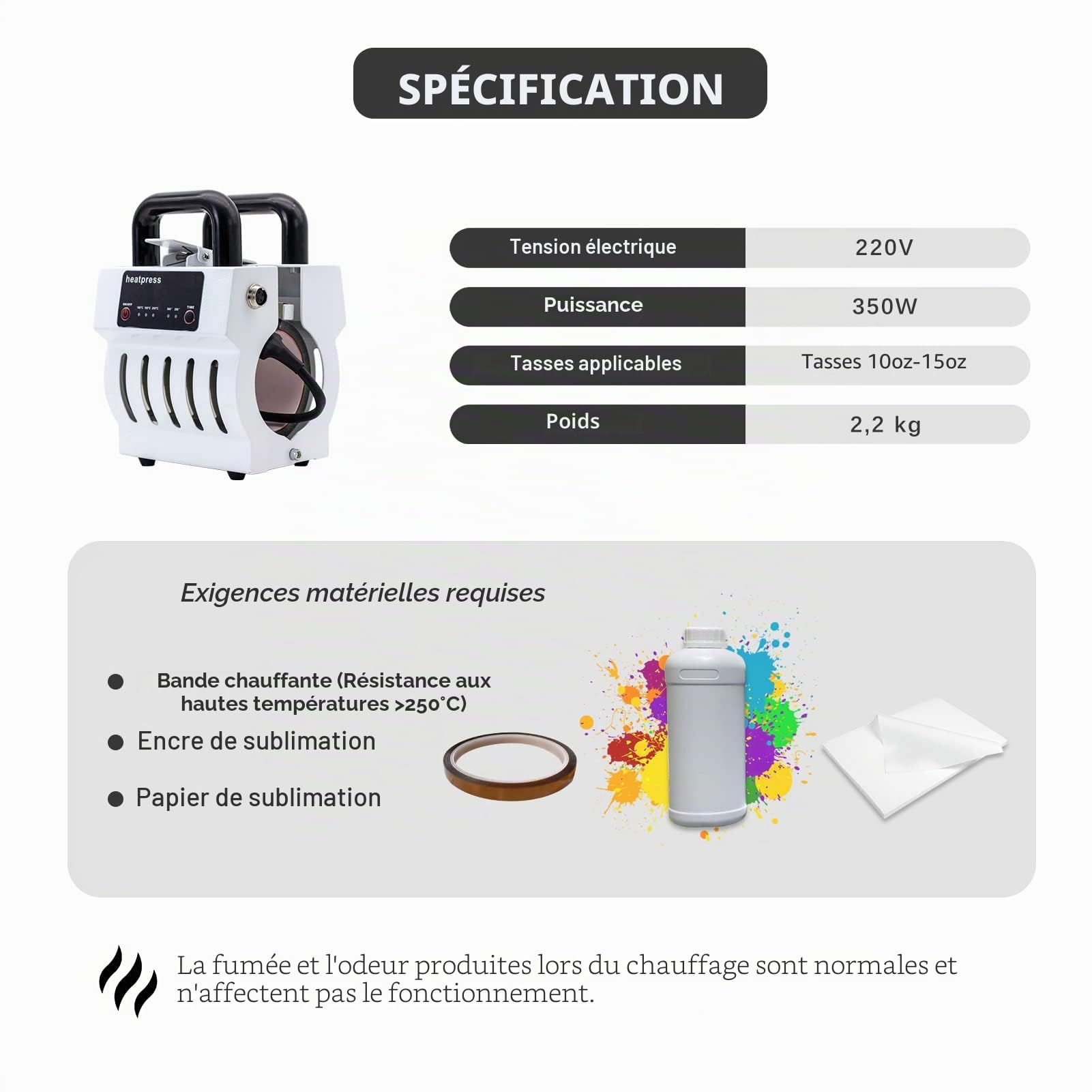 Mini Presse à Tasses - Sublimation - 30,5 à 35 cl (Blanc)