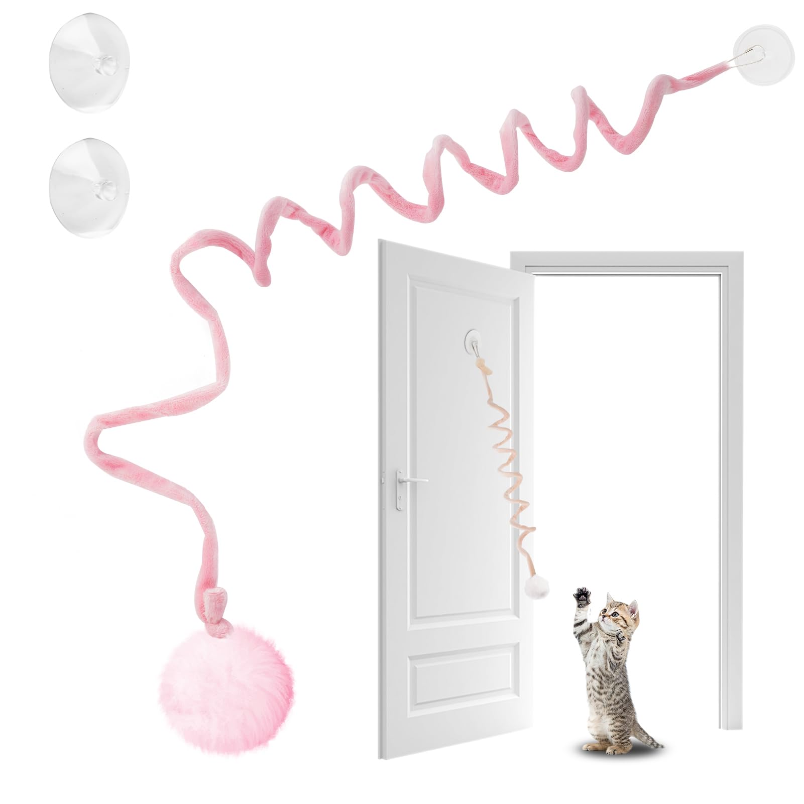 Adiwo Juguetes Gatos para Colgar, Juguetes para Gatos Interactivos, 2pcs Juguetes para Colgar en La Puerta de Gato y el Ratón con Cuerda Elástica Resistente Juguete Gato Accesorios para Puertas Techos