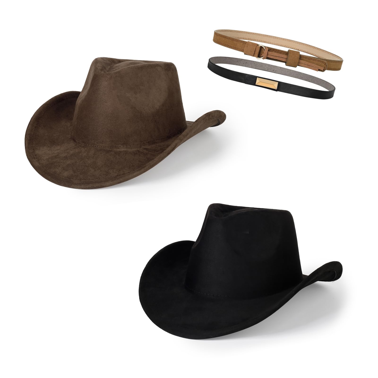 2 Pack Western Cowboy Hats for Women Men 2 Different hat Bands