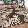 GENIMO Outdoor Rug 5' x 8' Waterproof for Patios Clearance, Reversible Outdoor Plastic Straw Camping Rug Carpet, Large Area Rugs Mats for RV, Camper, Deck, Balcony, Porch, Beach, Picnic, Coffee&Beige