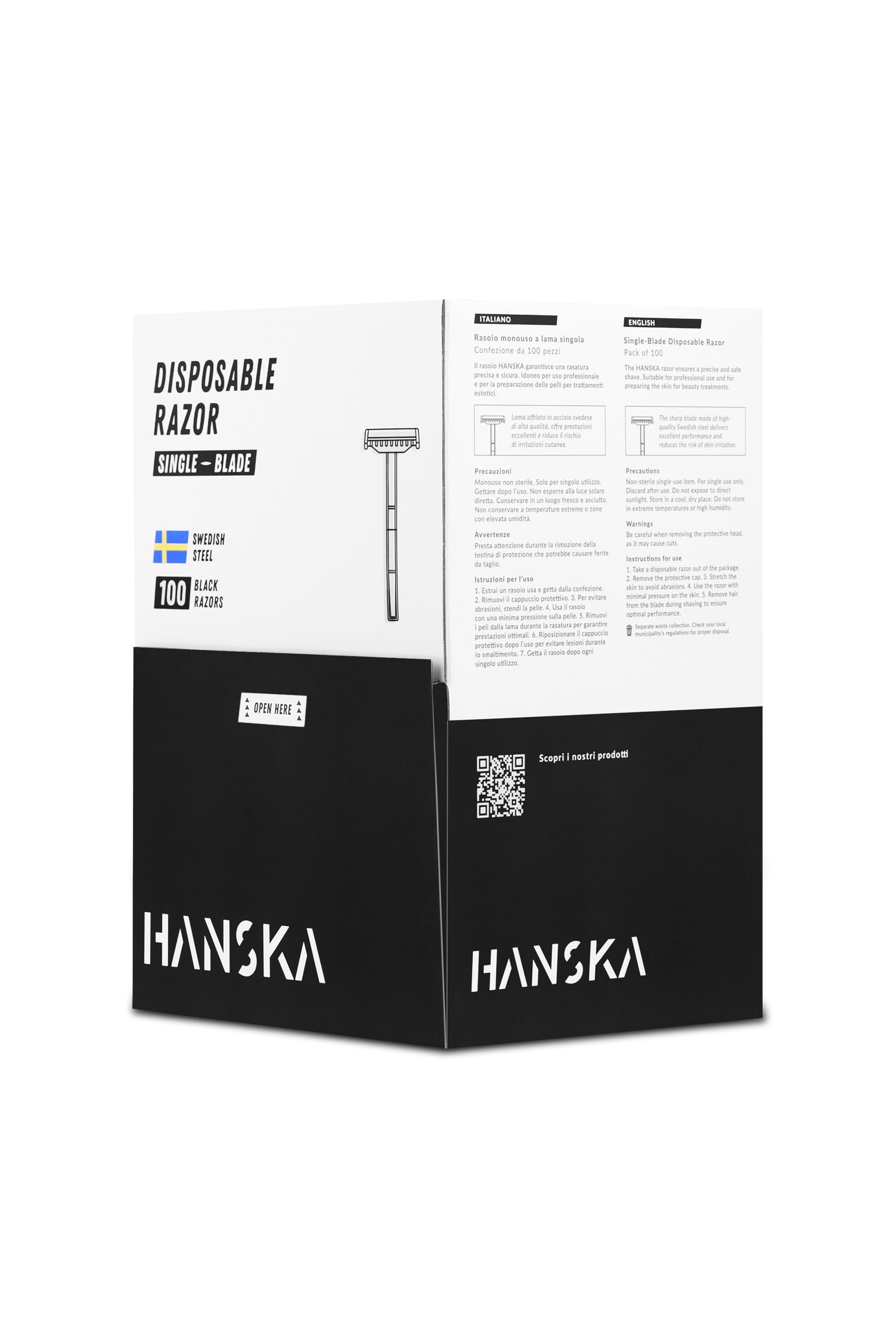 HANSKA Tattoo Supply - Rasoio usa e getta per tatuatori - Nero - Lama in acciaio di alta qualità - Confezione da 100 pezzi - Rasatura comoda (MONOLAMA)