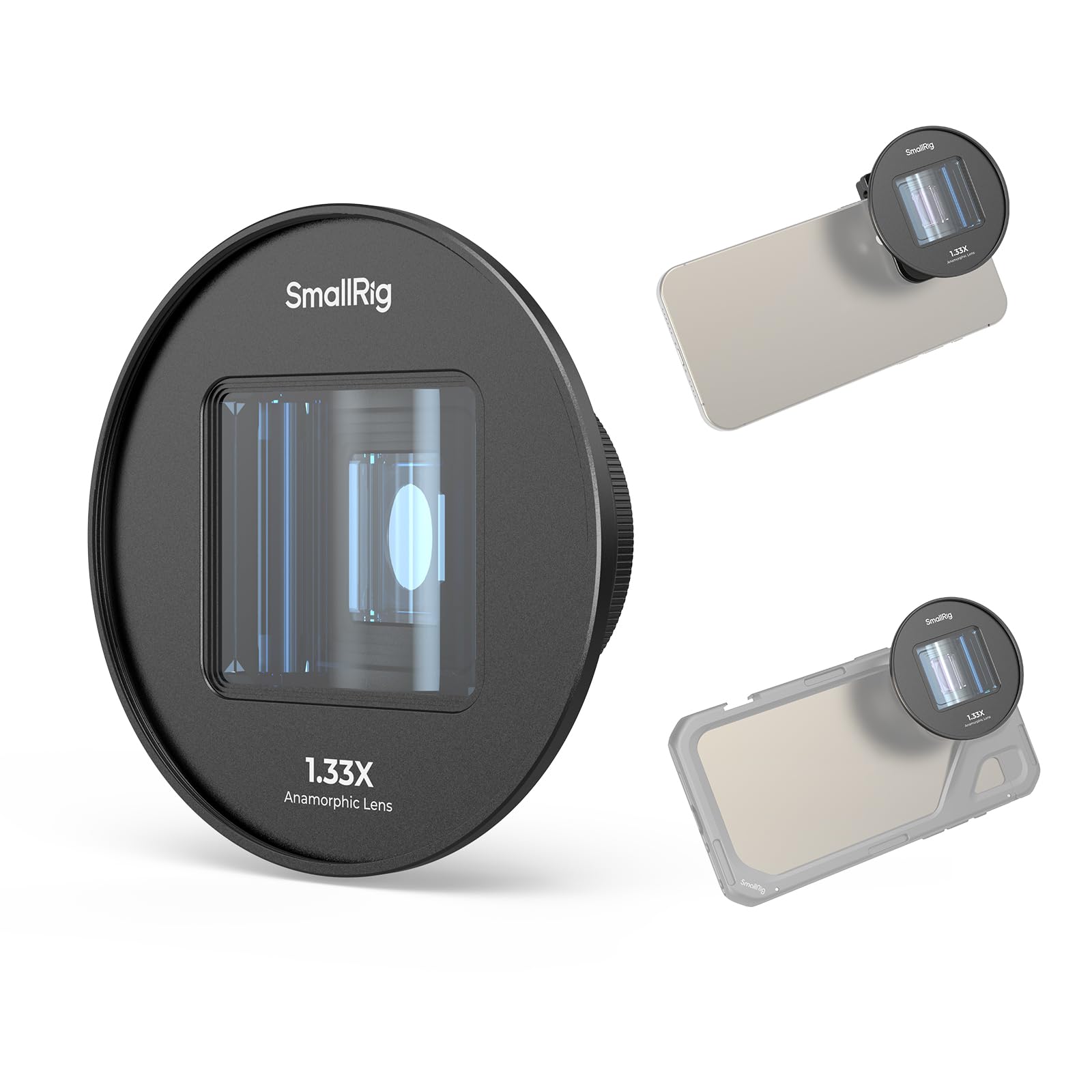 SMALLRIG1.33X Anamorphic Lens for Mobile Phone, 2.4:1 Wide Screen Deformation Filmmaking Lens with T-mount, Phone Cinematic Lens for iPhone 15/14 / 13/12, for Samsung S21 / S22 Series - 4590