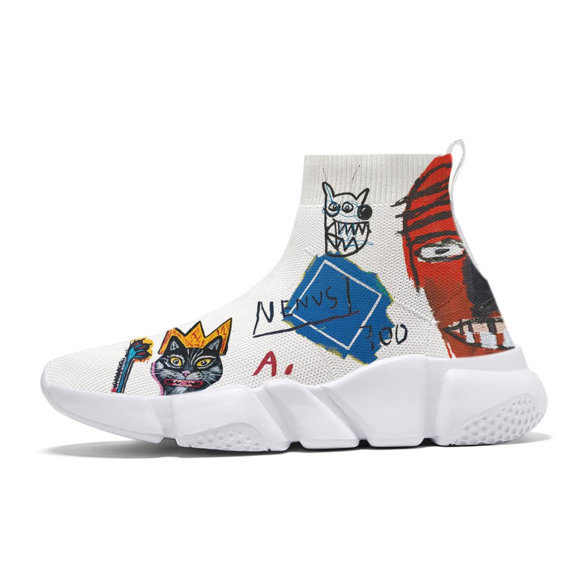 HetiosMens Walking Shoes Graffiti Sneakers Running Shoes Sock Shoes Lightweight Comfy Breathable Multicolor